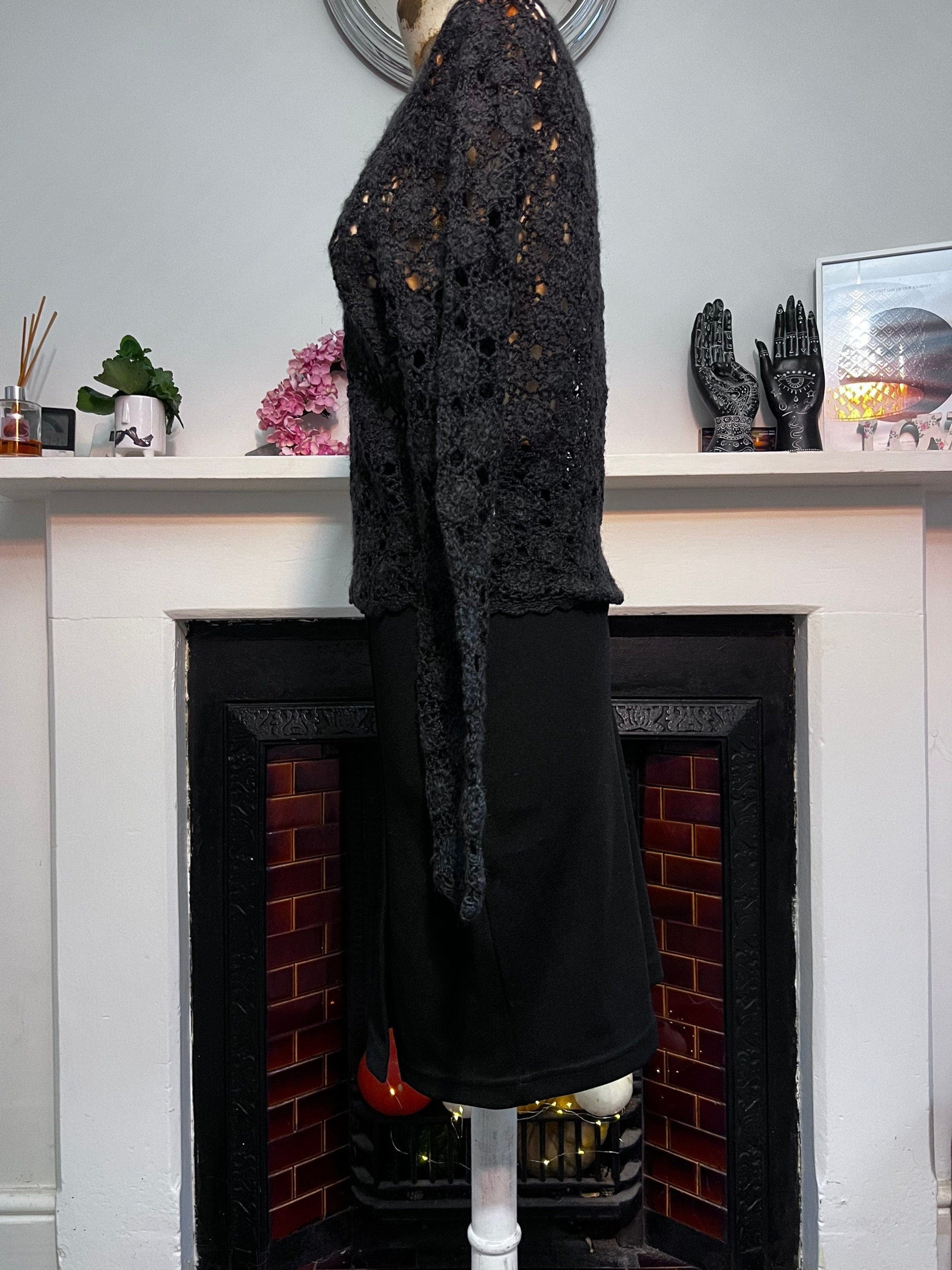 Vintage 1990s Black stretch Pencil Skirt Knee Length UK Size 10 - 90s Fashion Morgan De Toit Stretch Mini Skirt Black