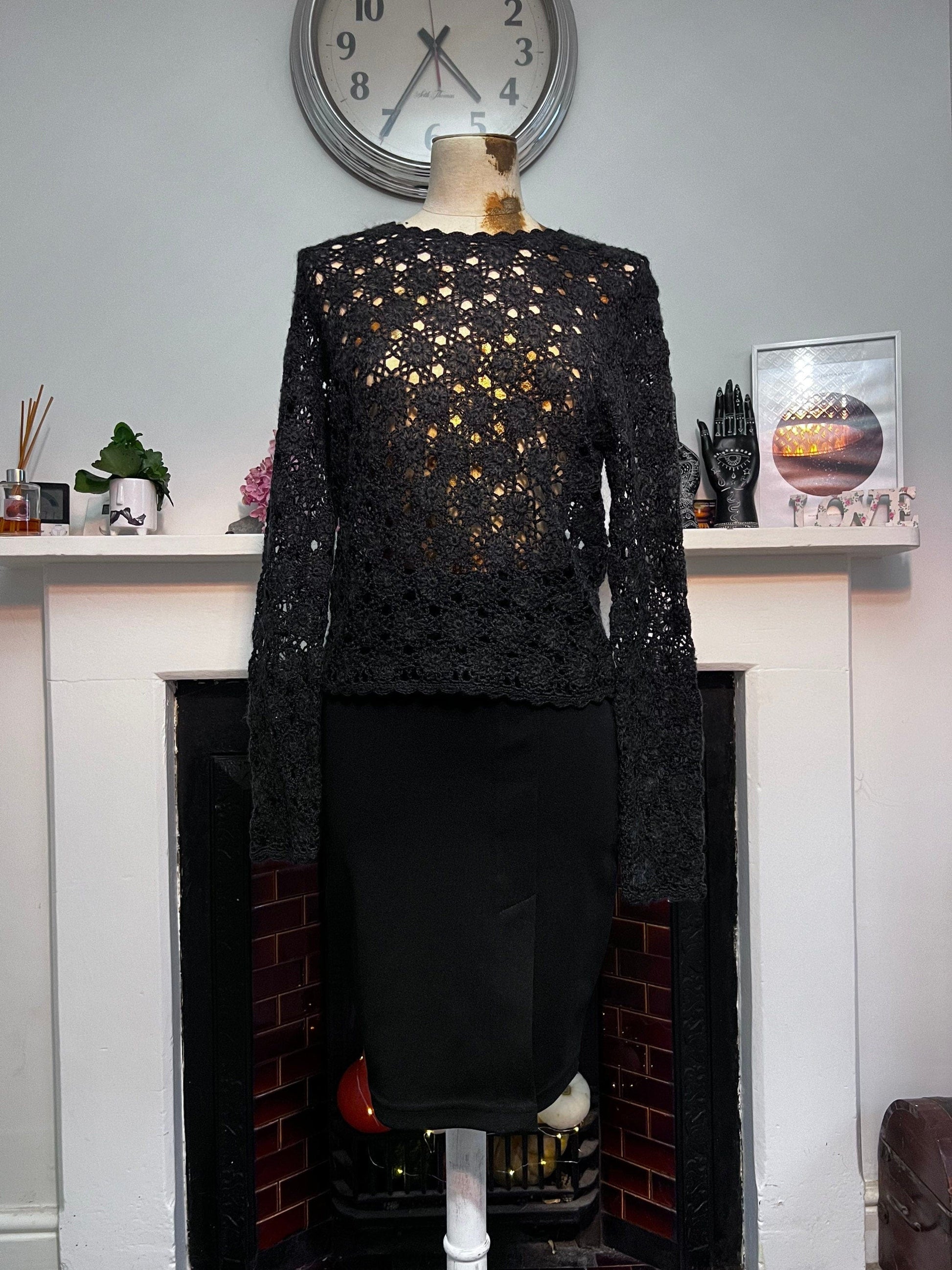 Vintage 1990s Black stretch Pencil Skirt Knee Length UK Size 10 - 90s Fashion Morgan De Toit Stretch Mini Skirt Black