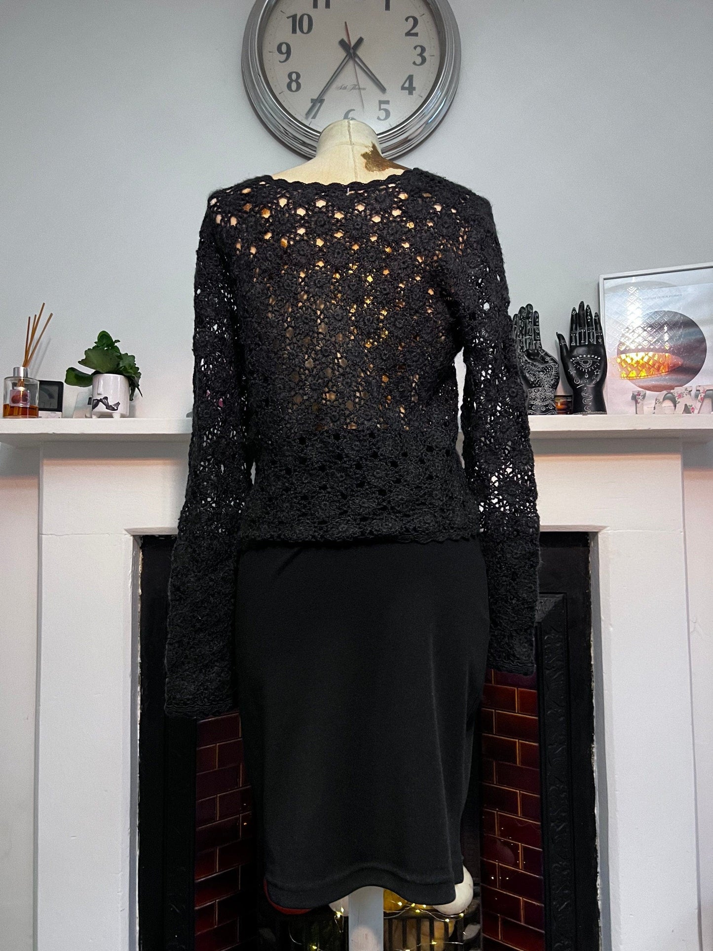 Vintage 1990s Black stretch Pencil Skirt Knee Length UK Size 10 - 90s Fashion Morgan De Toit Stretch Mini Skirt Black