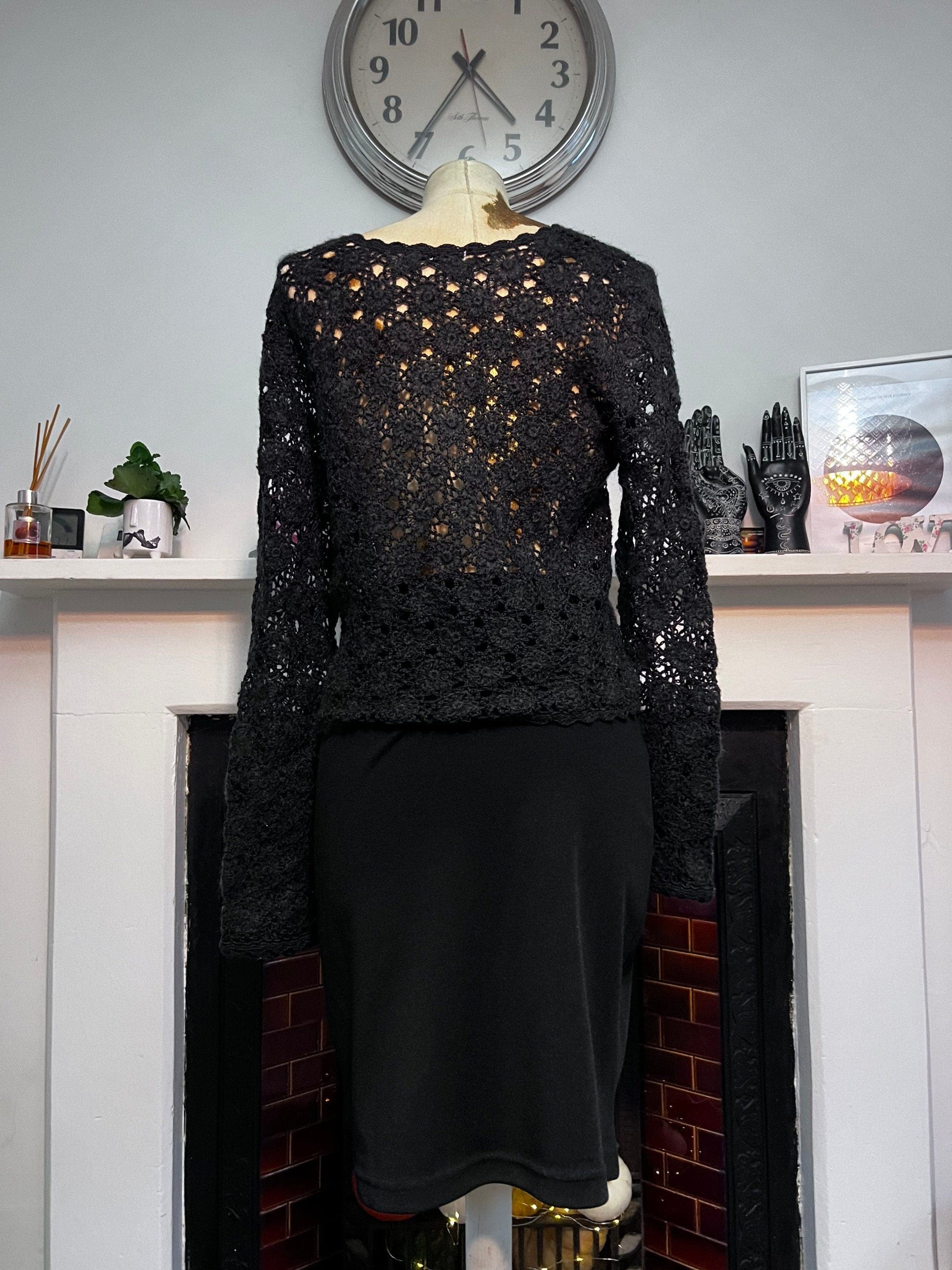 Vintage 1990s Black stretch Pencil Skirt Knee Length UK Size 10 - 90s Fashion Morgan De Toit Stretch Mini Skirt Black