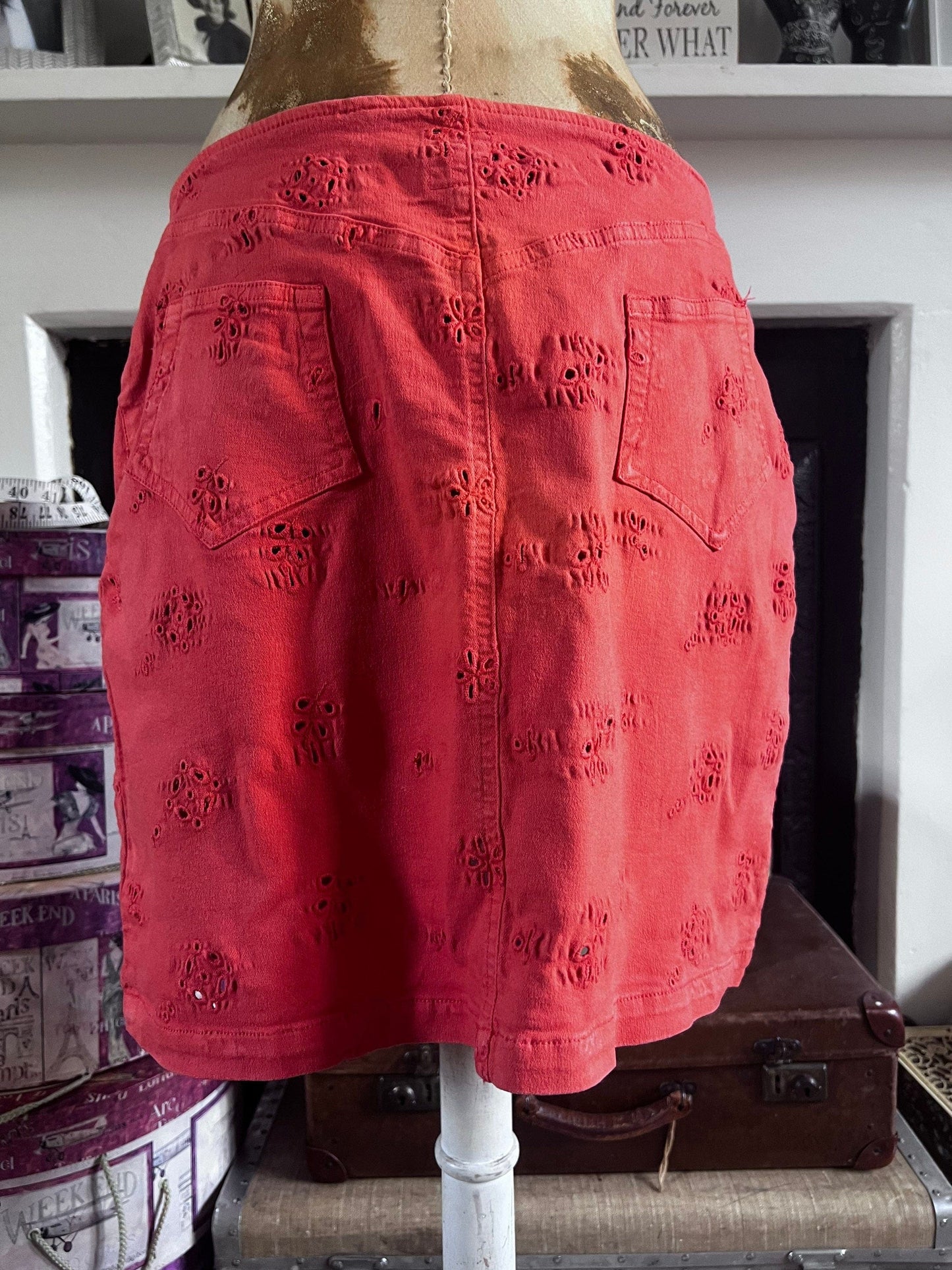 Vintage Christian Lacroix Jeans Orange Skirt - Broiderie Anglais Skirt Size EU48 Y2K Christian Lacroix Jeans Vintage Skirt, vintage denim