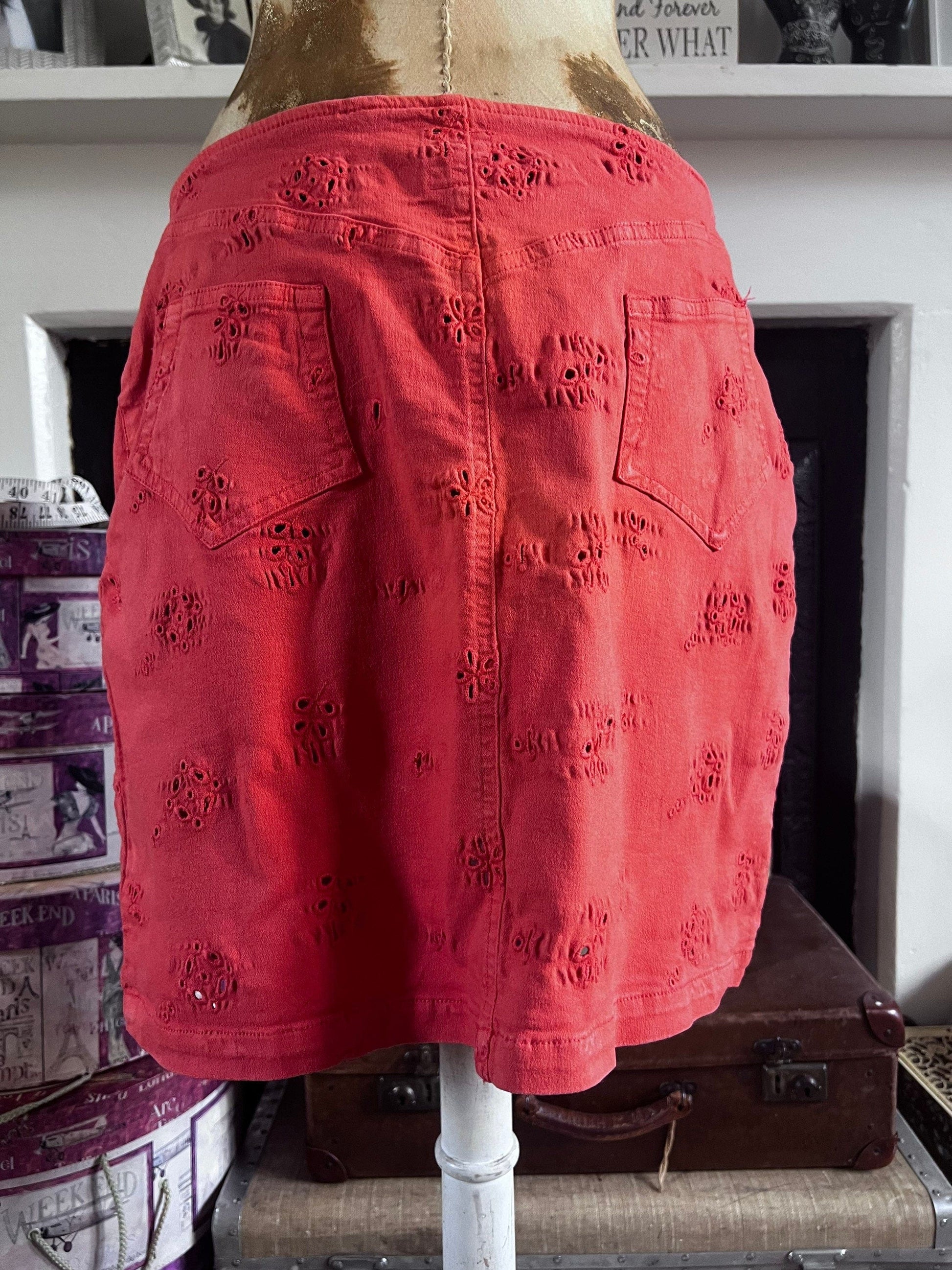 Vintage Christian Lacroix Jeans Orange Skirt - Broiderie Anglais Skirt Size EU48 Y2K Christian Lacroix Jeans Vintage Skirt, vintage denim