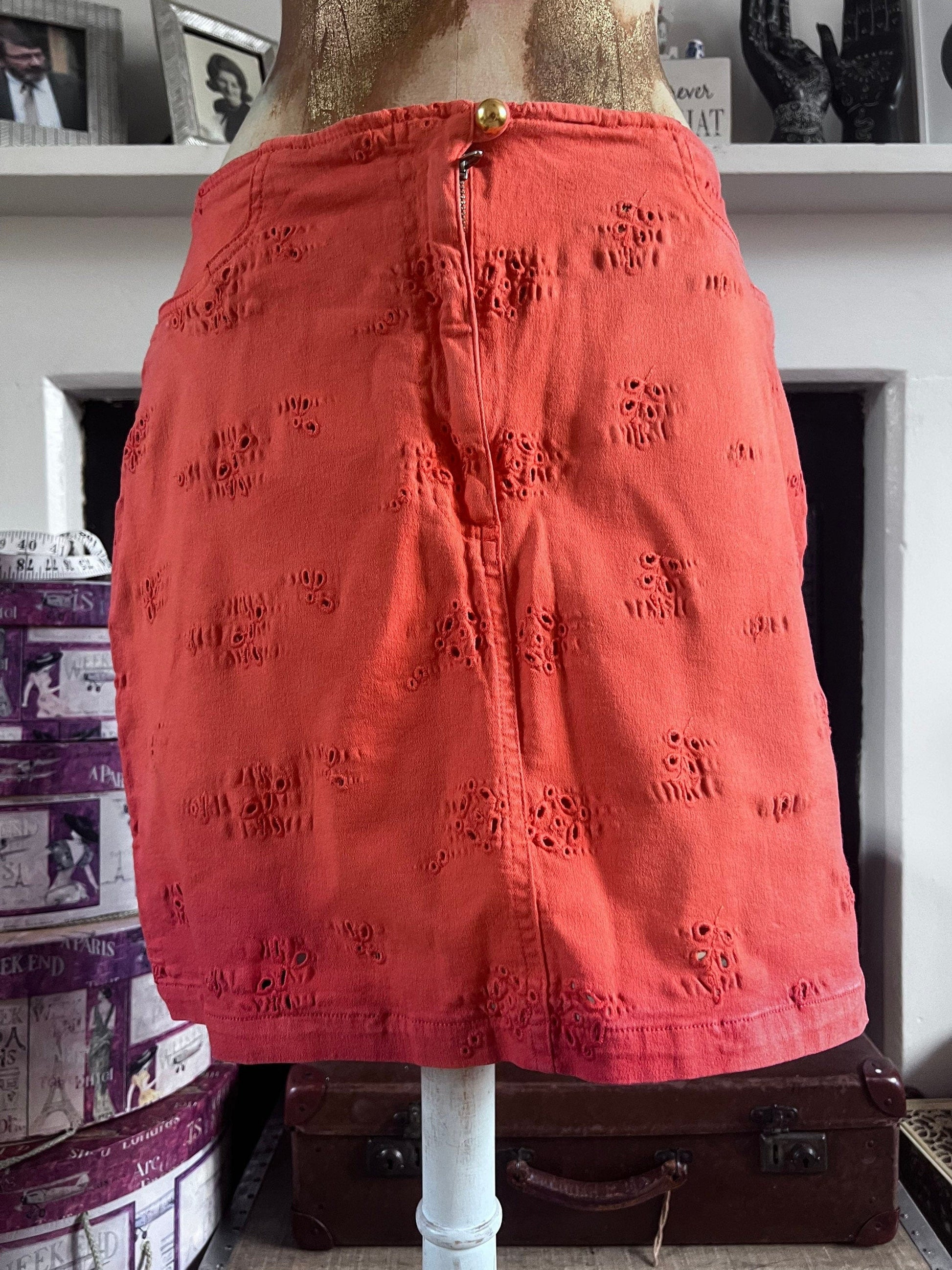 Vintage Christian Lacroix Jeans Orange Skirt - Broiderie Anglais Skirt Size EU48 Y2K Christian Lacroix Jeans Vintage Skirt, vintage denim