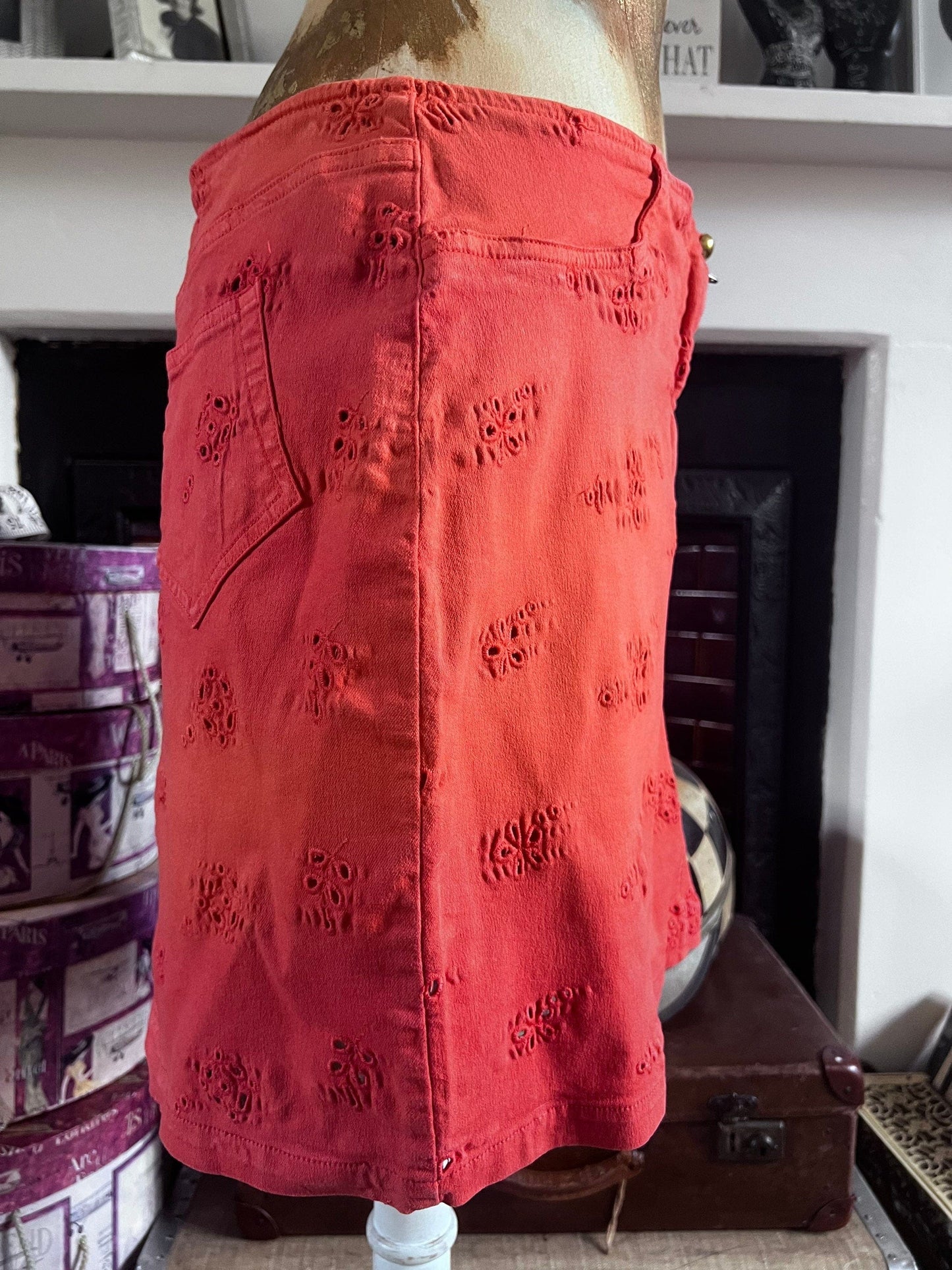 Vintage Christian Lacroix Jeans Orange Skirt - Broiderie Anglais Skirt Size EU48 Y2K Christian Lacroix Jeans Vintage Skirt, vintage denim