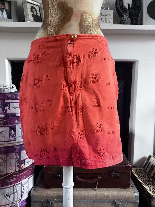 Vintage Christian Lacroix Jeans Orange Skirt - Broiderie Anglais Skirt Size EU48 Y2K Christian Lacroix Jeans Vintage Skirt, vintage denim