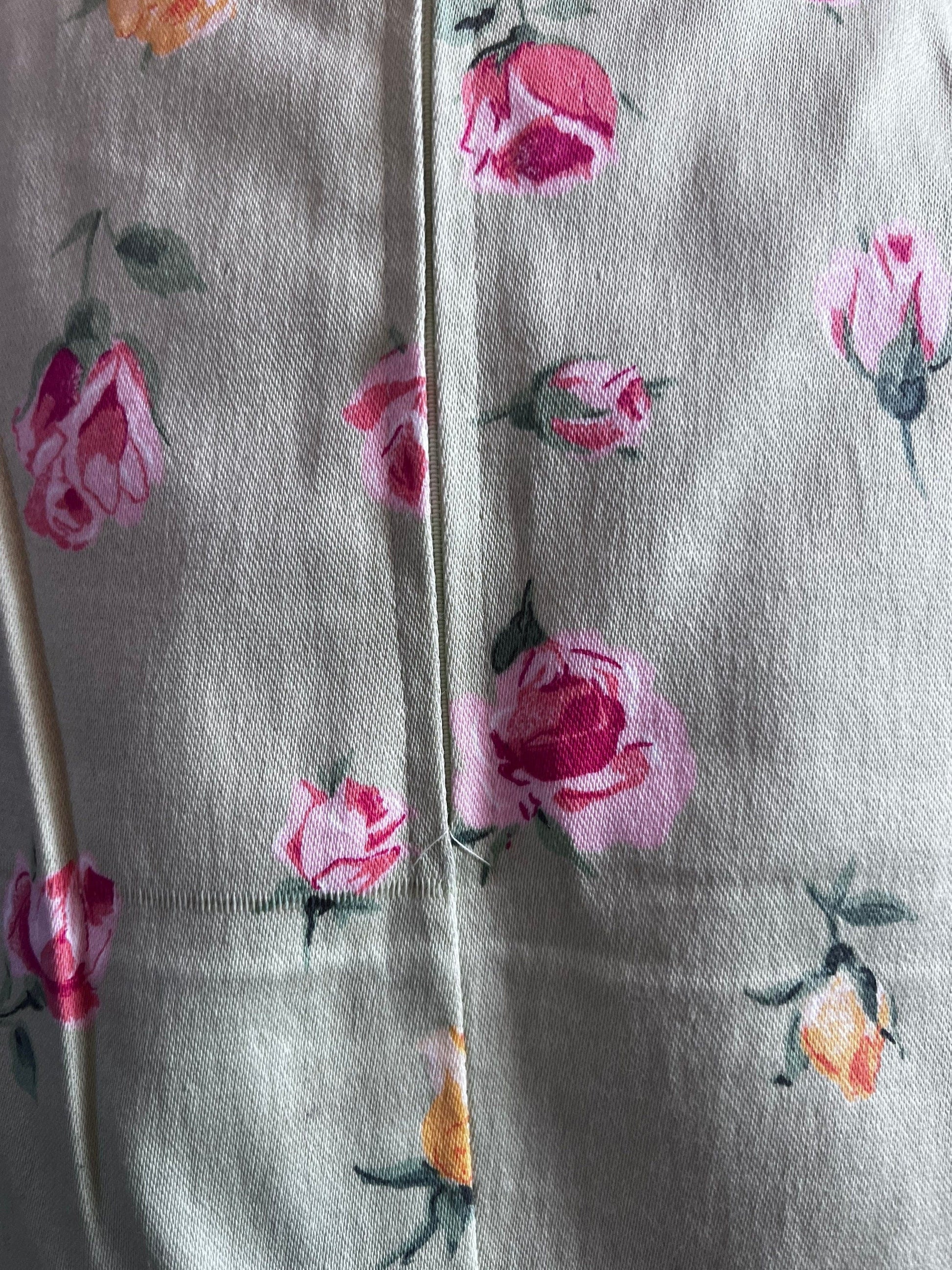 Vintage 90s M&S green floral skirt - pink yellow flowered skirt with back zip - stretch Lyrca pencil skirt