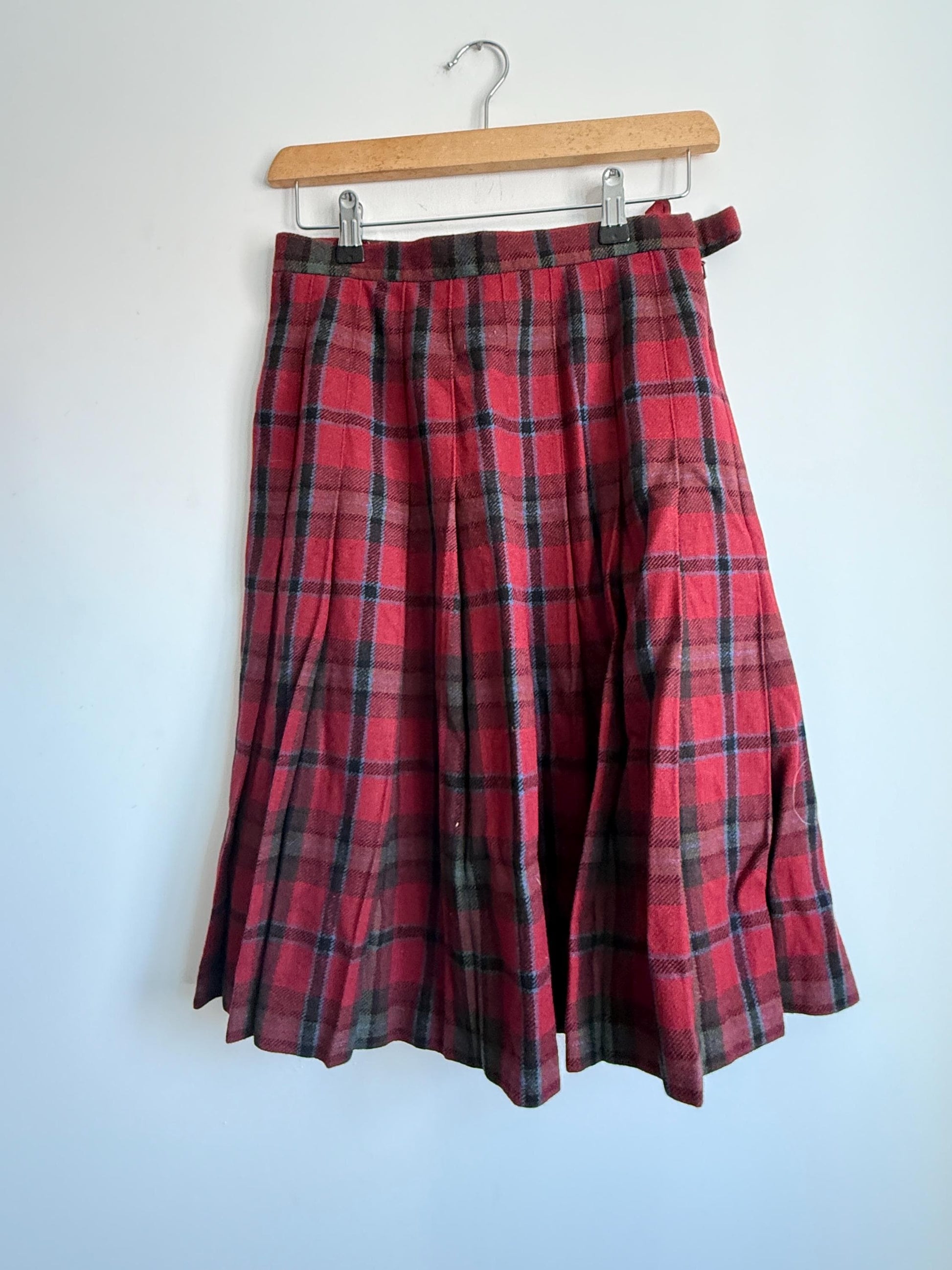 Vintage St Michael Pure New Wool Tartan Pleated Skirt | Made in UK | Size 8-10