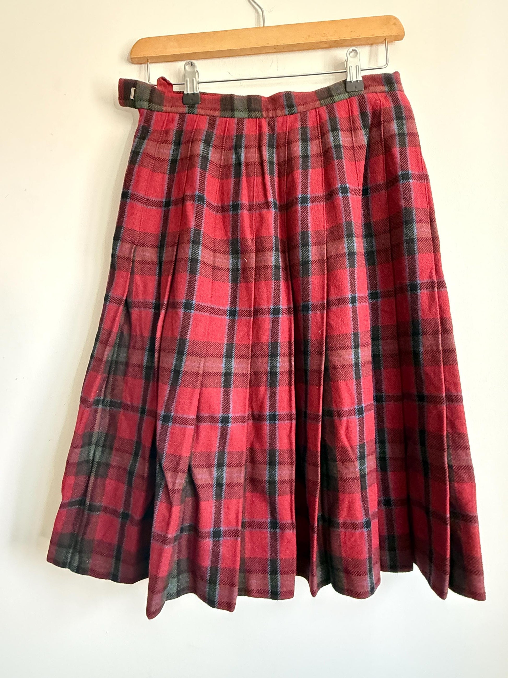 Vintage St Michael Pure New Wool Tartan Pleated Skirt | Made in UK | Size 8-10