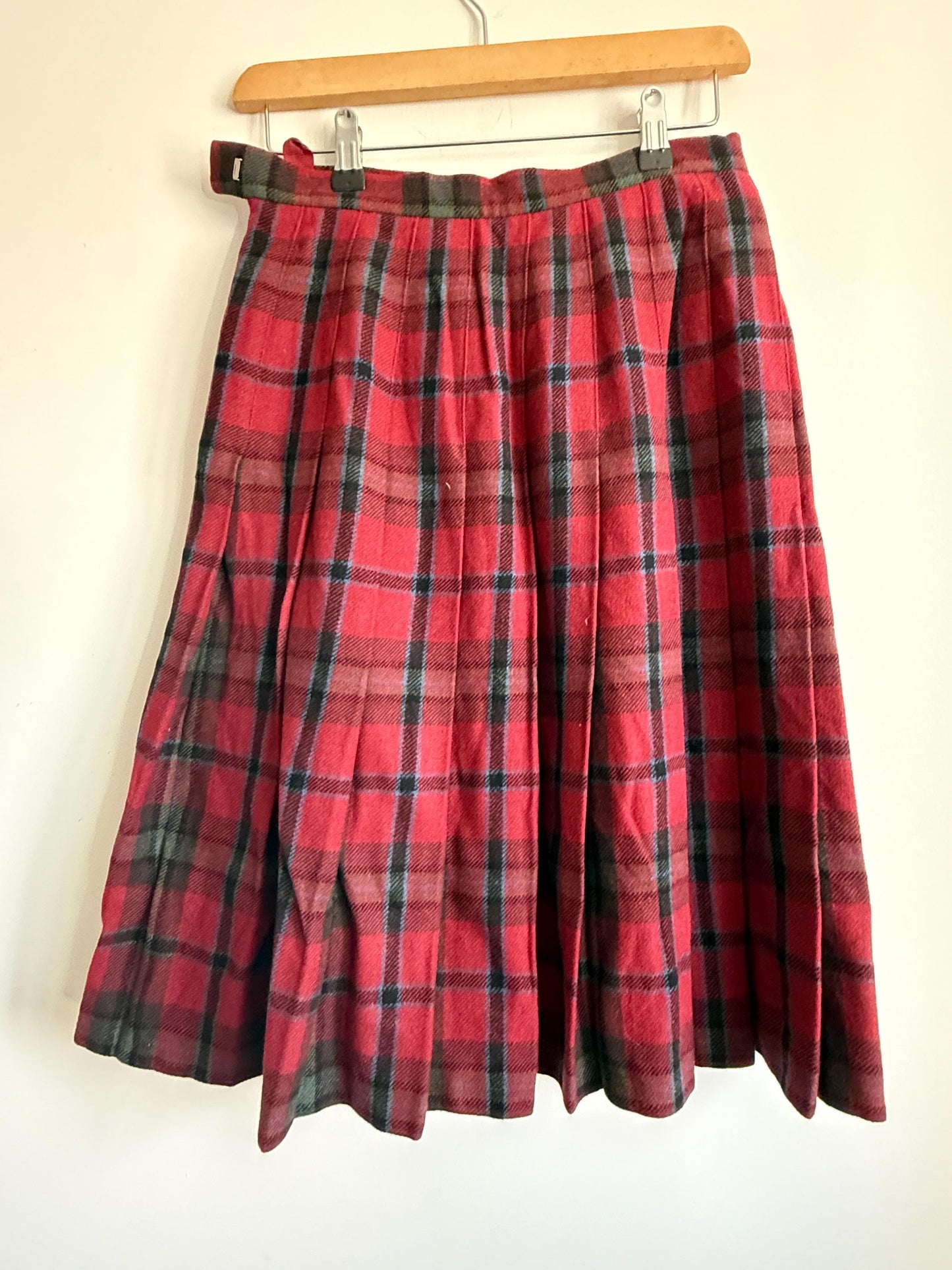 Vintage St Michael Pure New Wool Tartan Pleated Skirt | Made in UK | Size 8-10