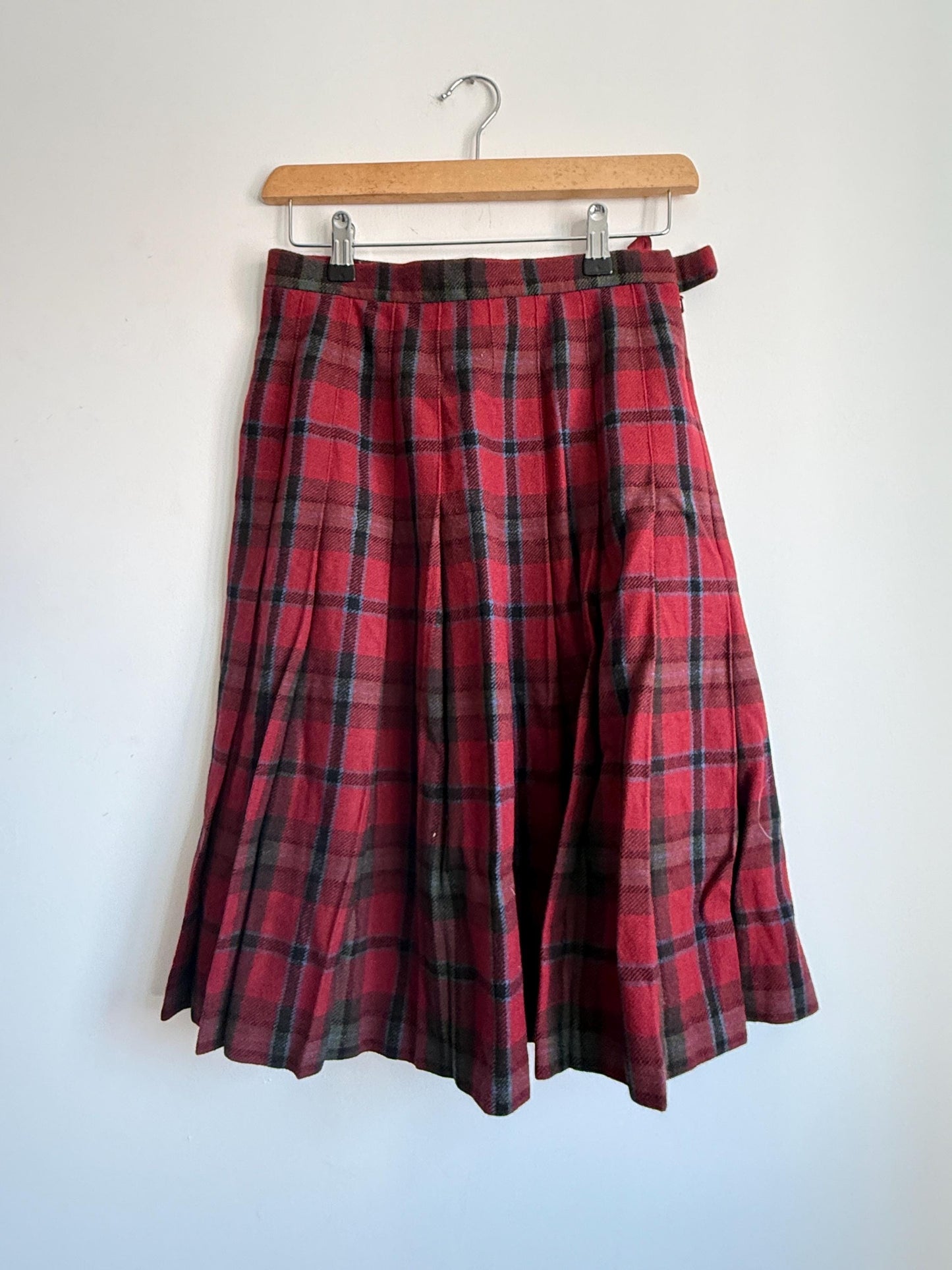 Vintage St Michael Pure New Wool Tartan Pleated Skirt | Made in UK | Size 8-10