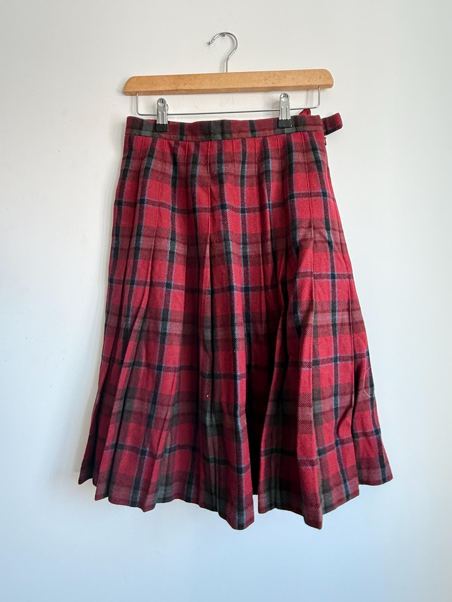 Vintage St Michael Pure New Wool Tartan Pleated Skirt | Made in UK | Size 8-10