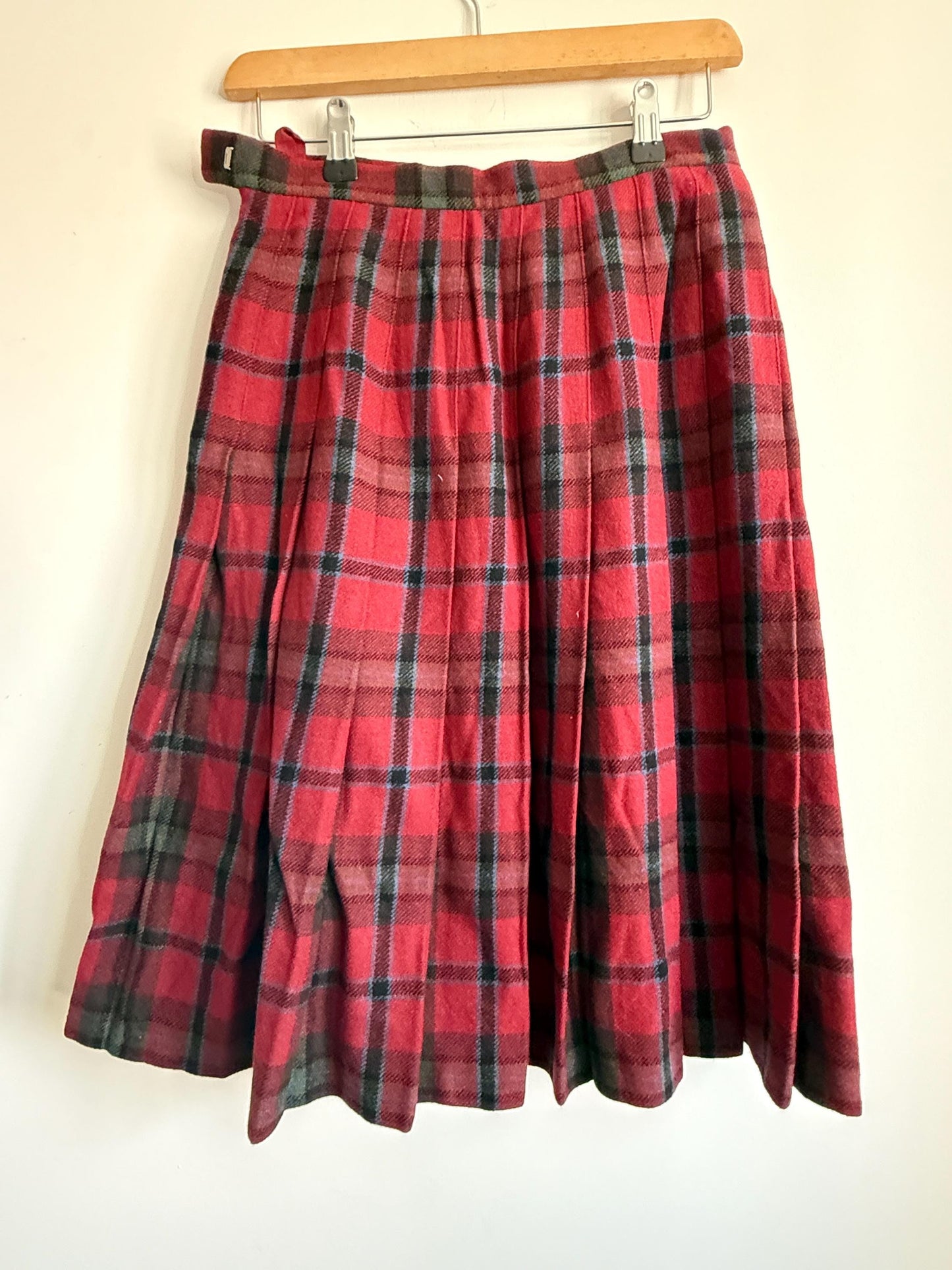 Vintage St Michael Pure New Wool Tartan Pleated Skirt | Made in UK | Size 8-10