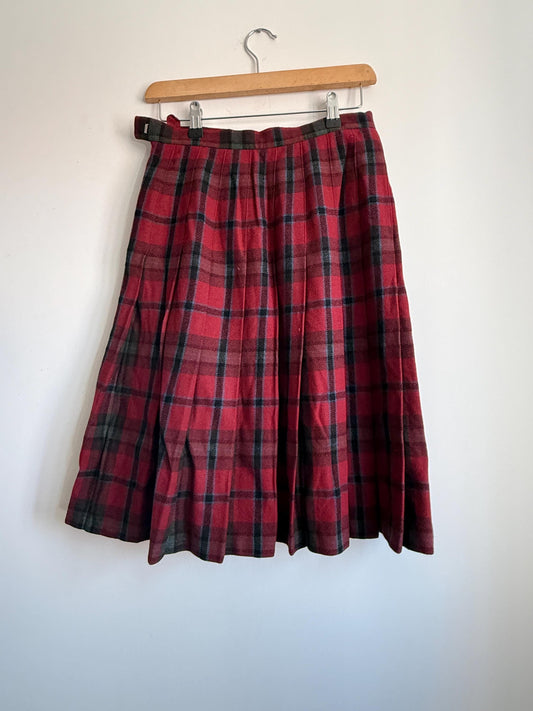 Vintage St Michael Pure New Wool Tartan Pleated Skirt | Made in UK | Size 8-10