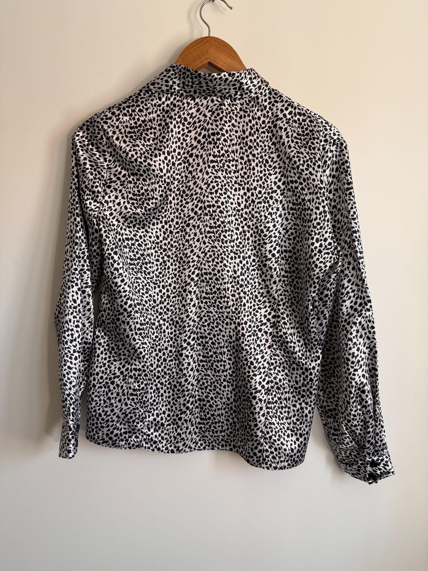 Vintage Style Report Animal Print Blouse | Black White Leopard Shirt | 90s Statement Blouse | UK 14