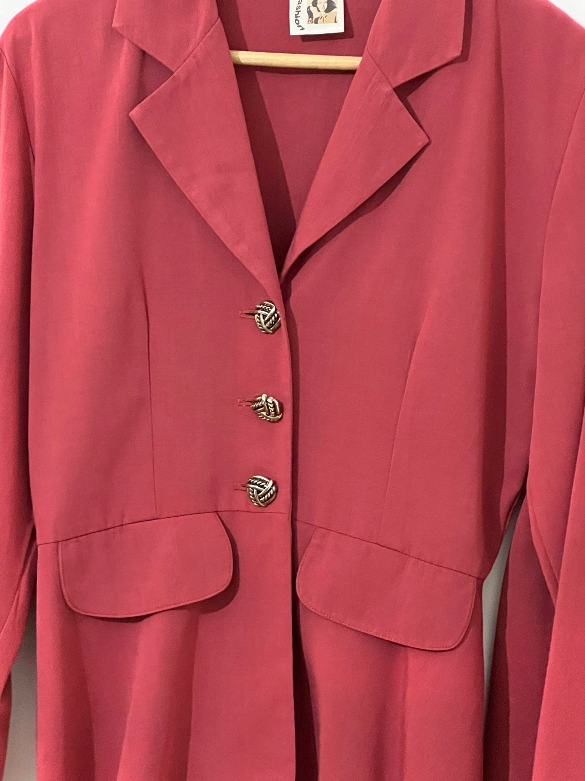Deep Coral cotton Mix 80s Skirt Suit - Skirt and blazer Size 8-10