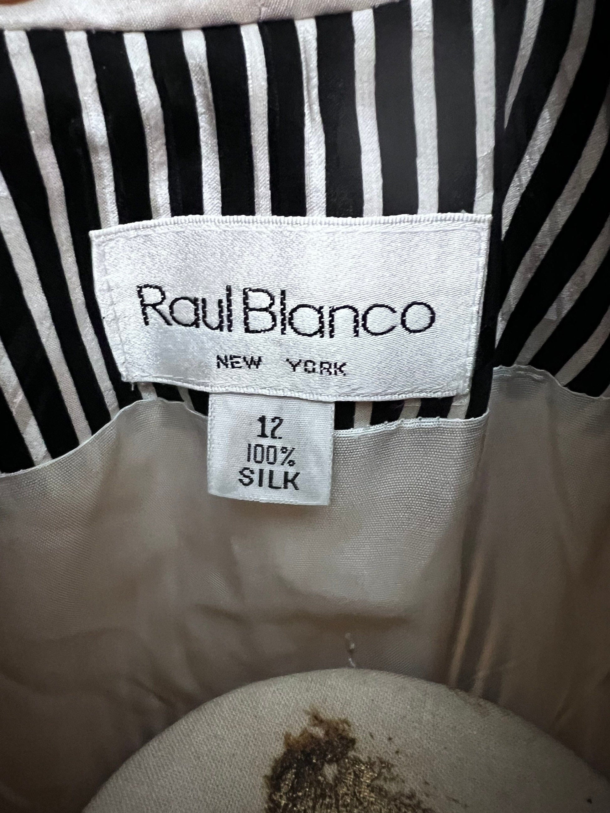 Vintage Suit 80s Ladies Silk Skirt Suit Polka Dot Skirt and Double Breasted Stripe Jacket Statement Buttons 1980s Raul Blanco New York