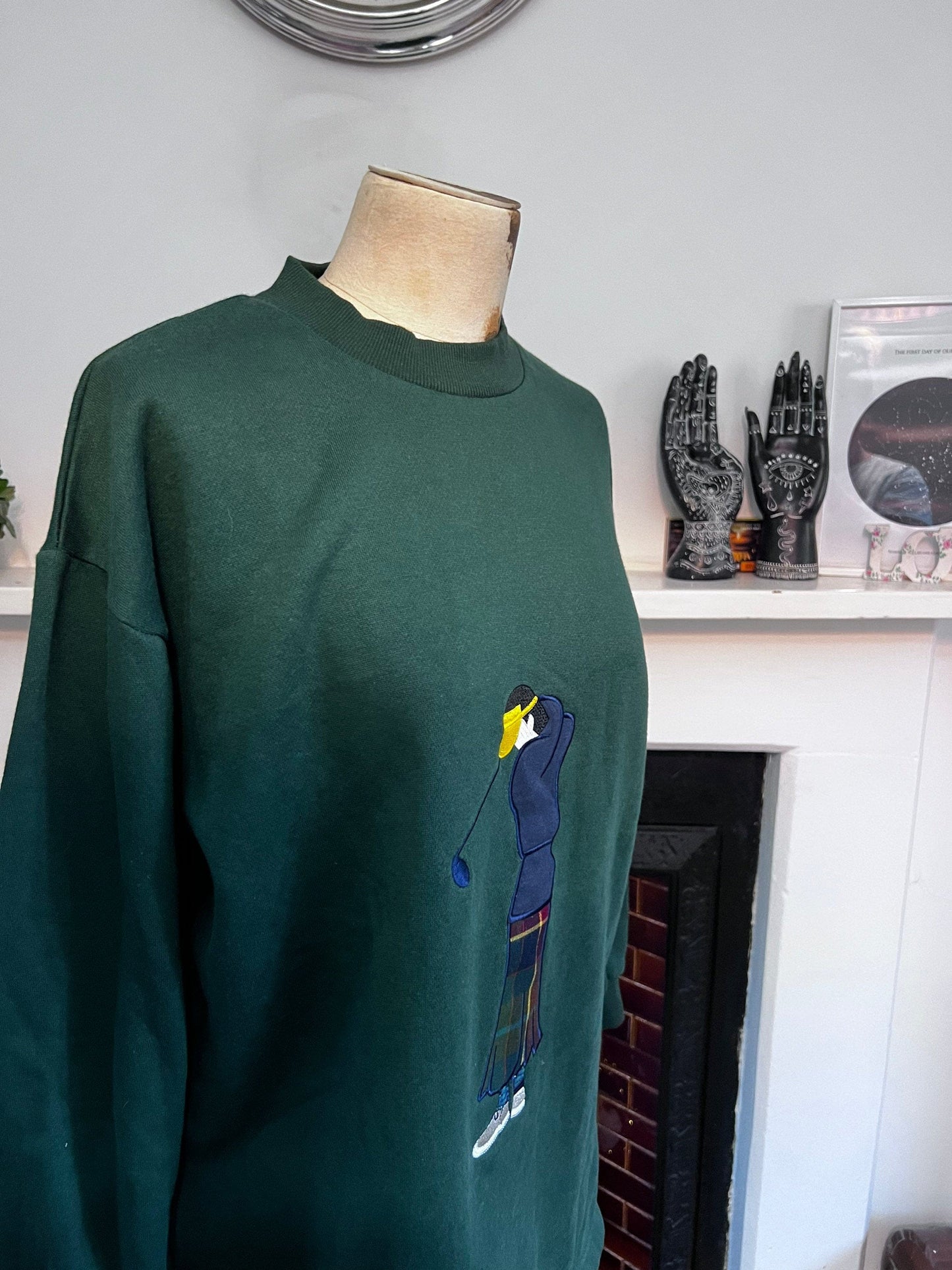 Vintage Oversized Gold Sweatshirt Deep Green Golf Sweater Lady Laird UK12-UK18