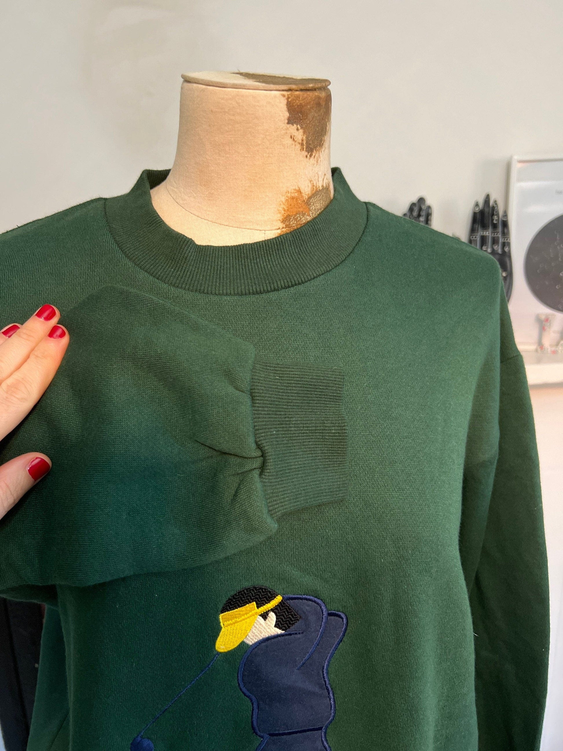Vintage Oversized Gold Sweatshirt Deep Green Golf Sweater Lady Laird UK12-UK18