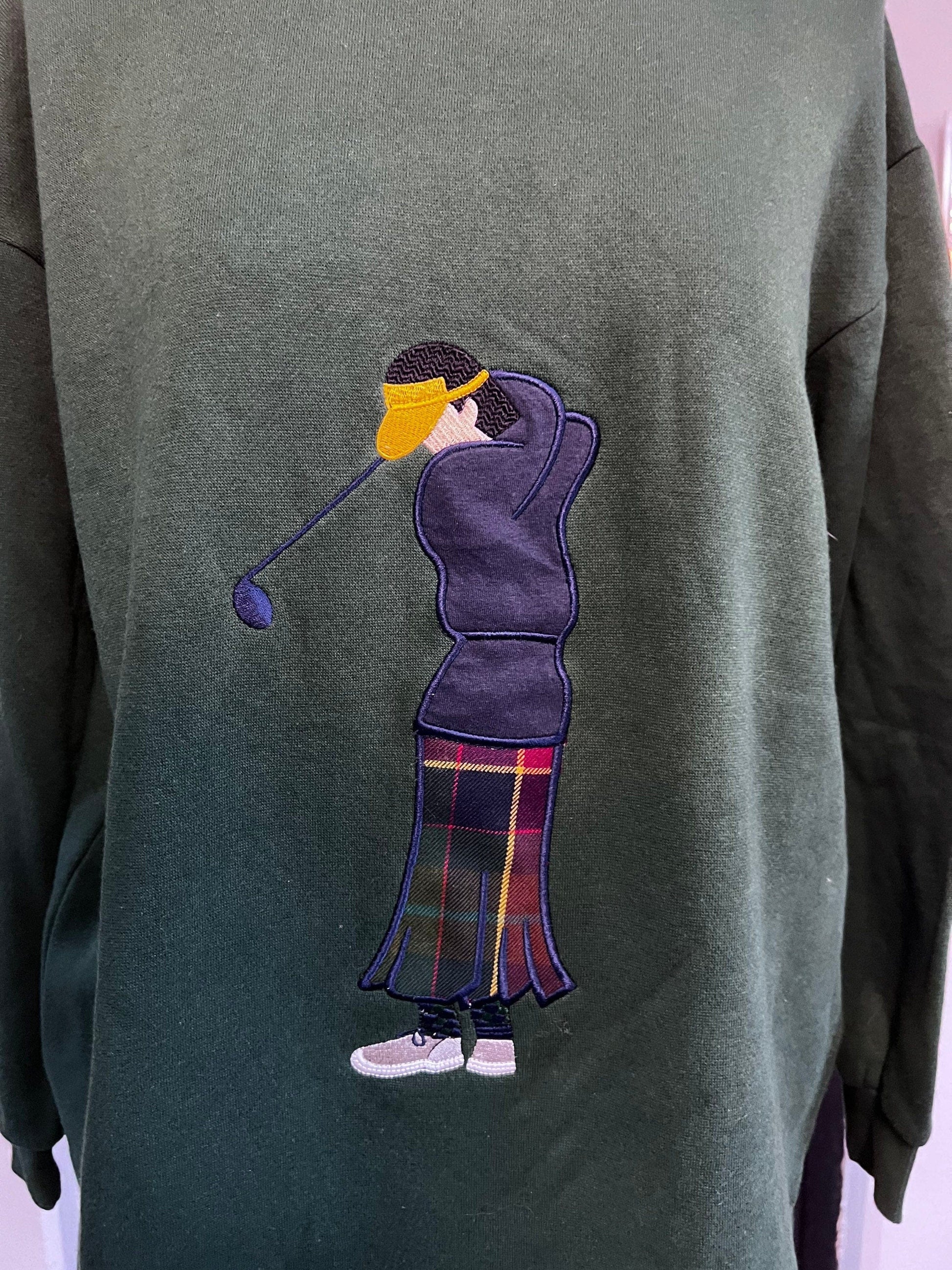 Vintage Oversized Gold Sweatshirt Deep Green Golf Sweater Lady Laird UK12-UK18