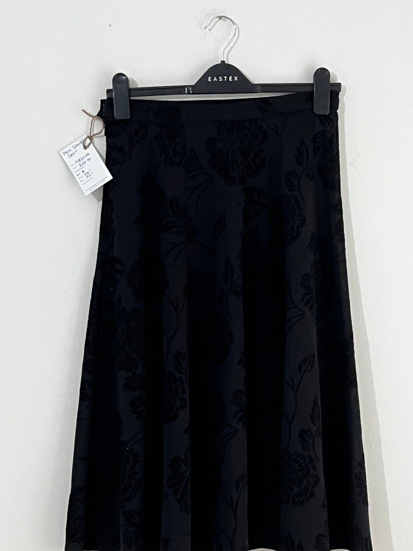 Vintage Swing skirt Midi Length Black floral sparkle pattern skirt UK Size 8