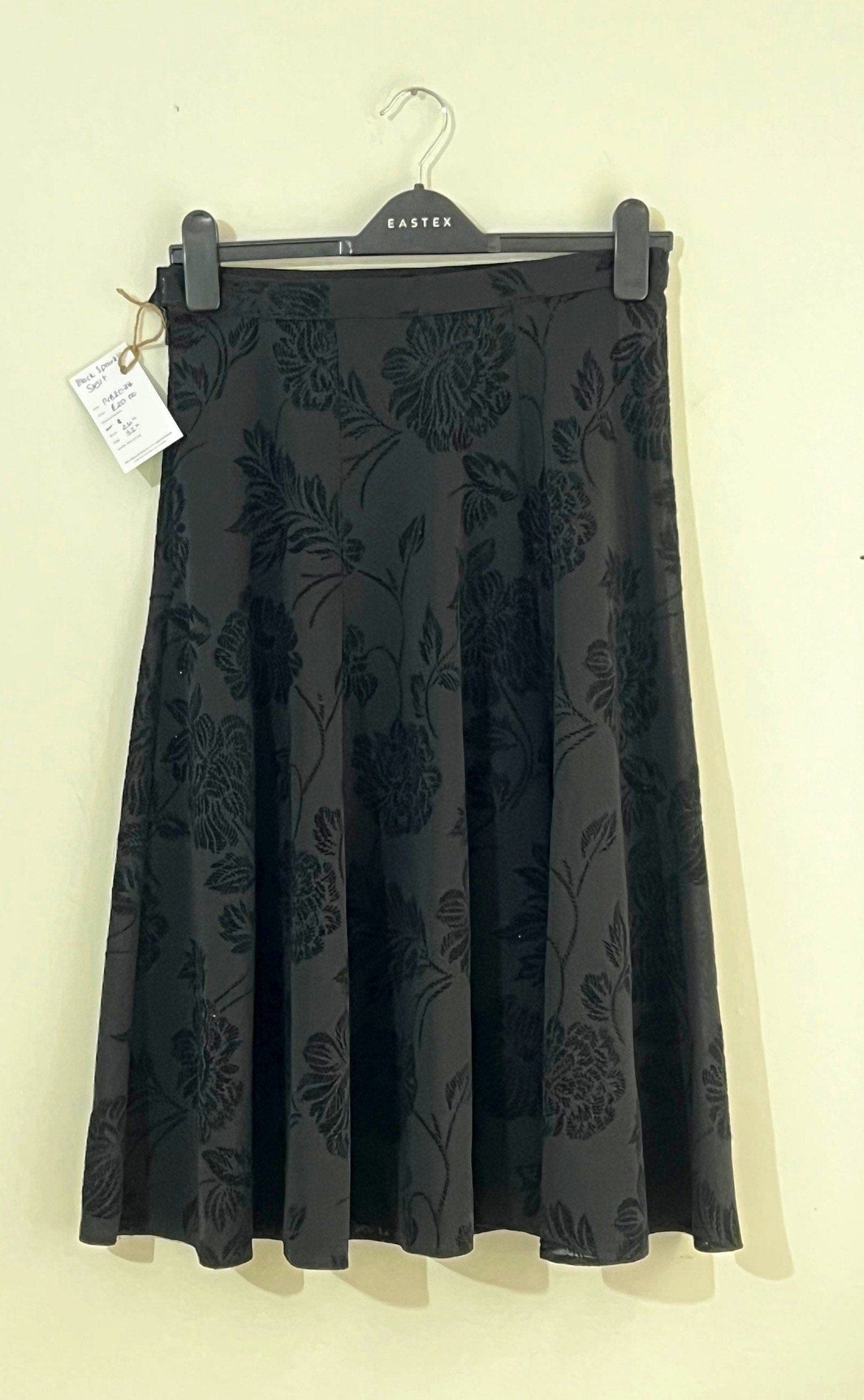 Vintage Swing skirt Midi Length Black floral sparkle pattern skirt UK Size 8