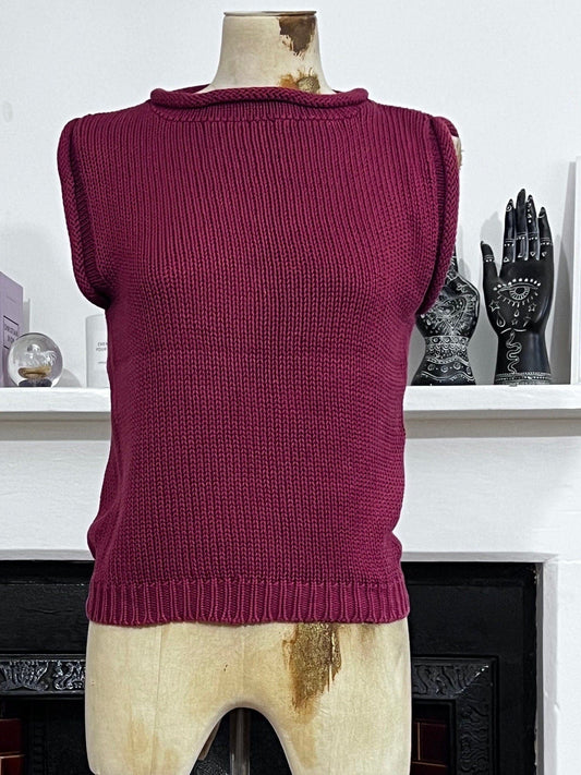 80s Vintage Tank Top Sleeveless Jumper burgandy Ladies sleeveless Knitwear Jumper, Vintage Miss Selfridge Sleeveless Jumper , vintage vest