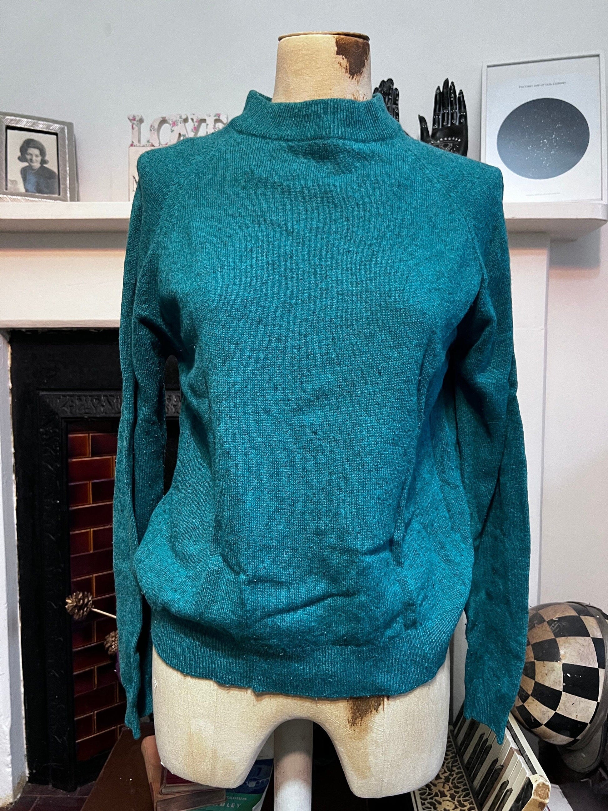Vintage teal jumper acrylic mix jumper blue green jumper, teal vintage knitwear, vintage pullover, vintage jumper, 1950s, vintage knitwear