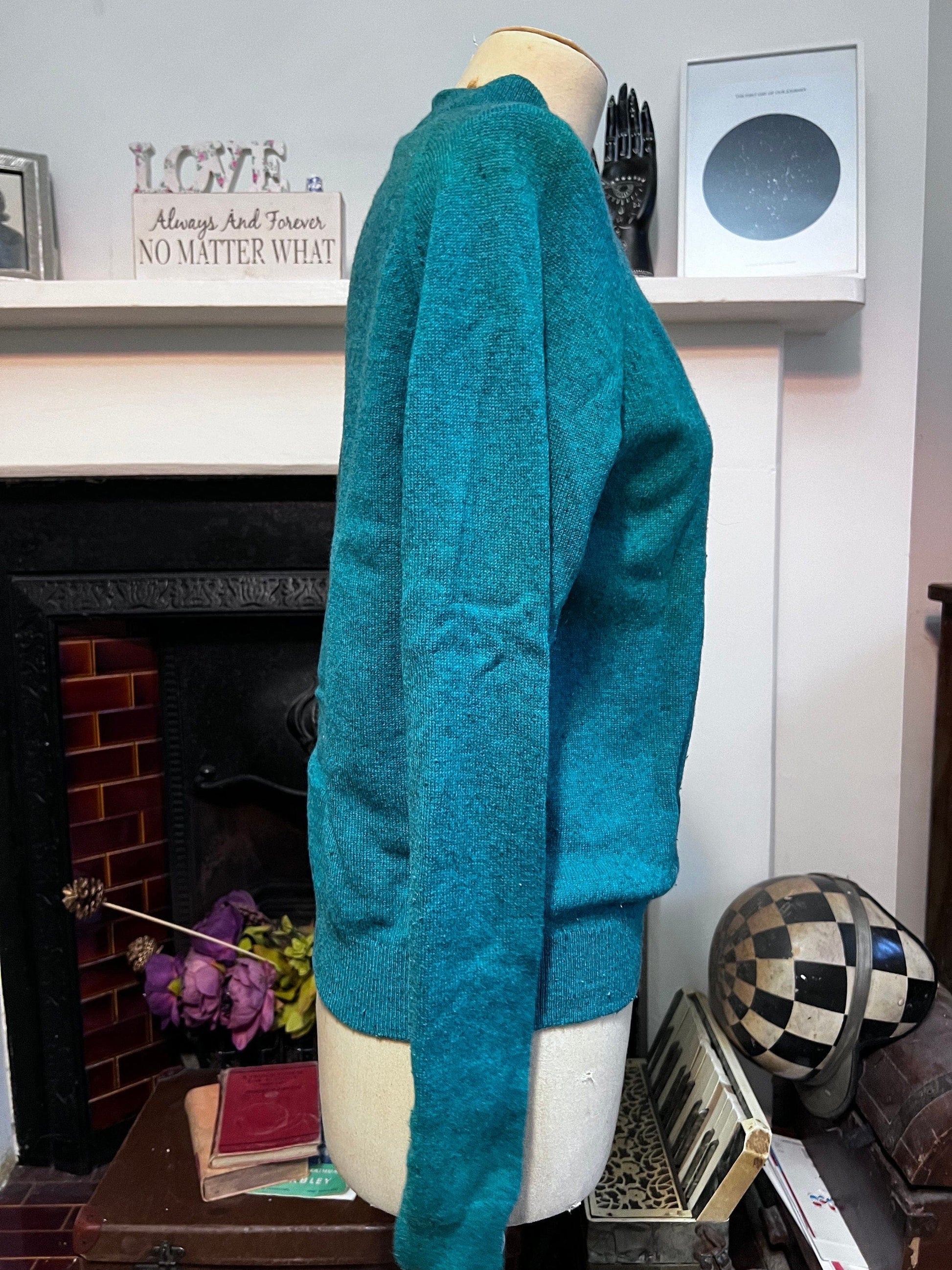 Vintage teal jumper acrylic mix jumper blue green jumper, teal vintage knitwear, vintage pullover, vintage jumper, 1950s, vintage knitwear