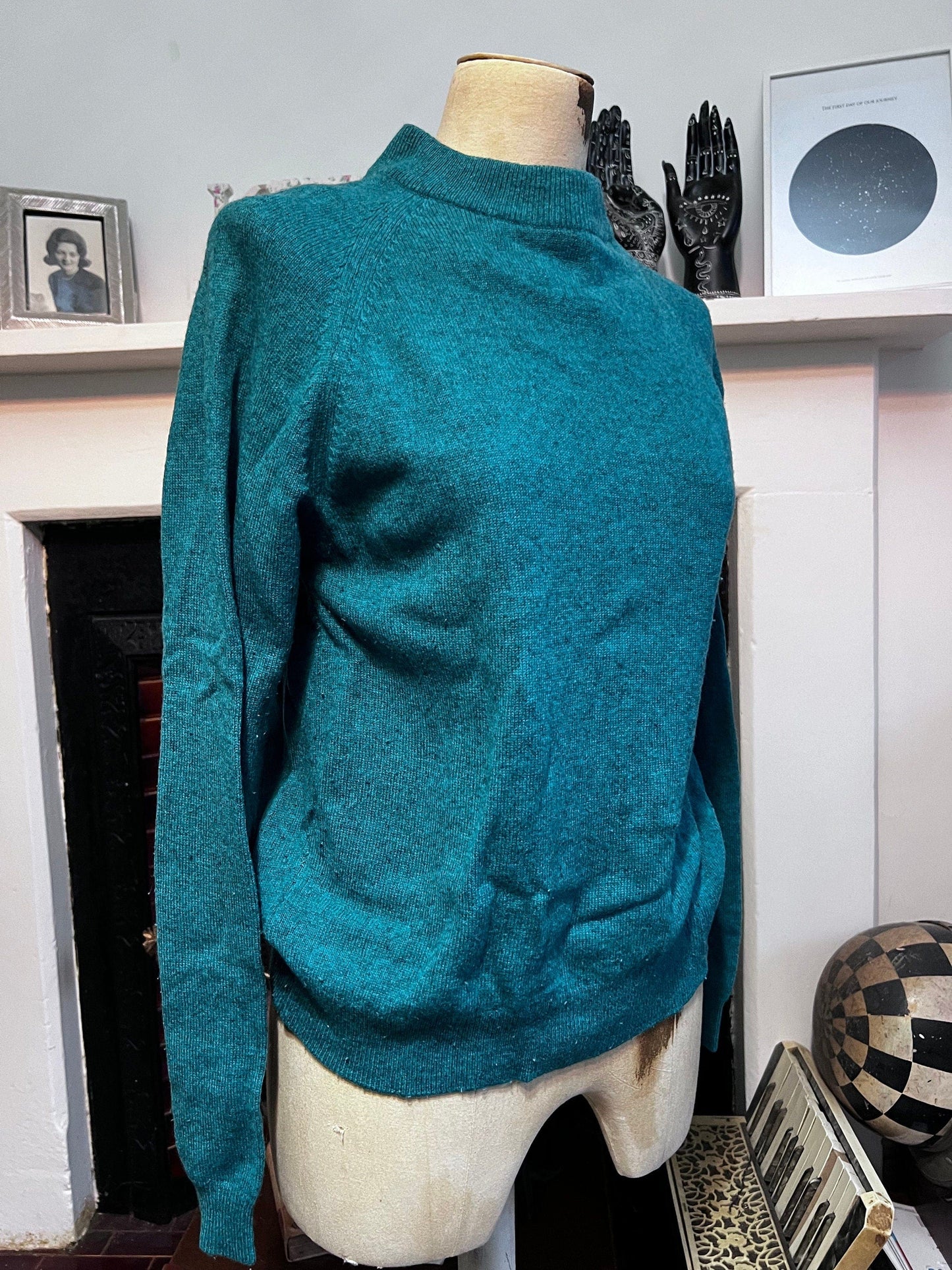 Vintage teal jumper acrylic mix jumper blue green jumper, teal vintage knitwear, vintage pullover, vintage jumper, 1950s, vintage knitwear