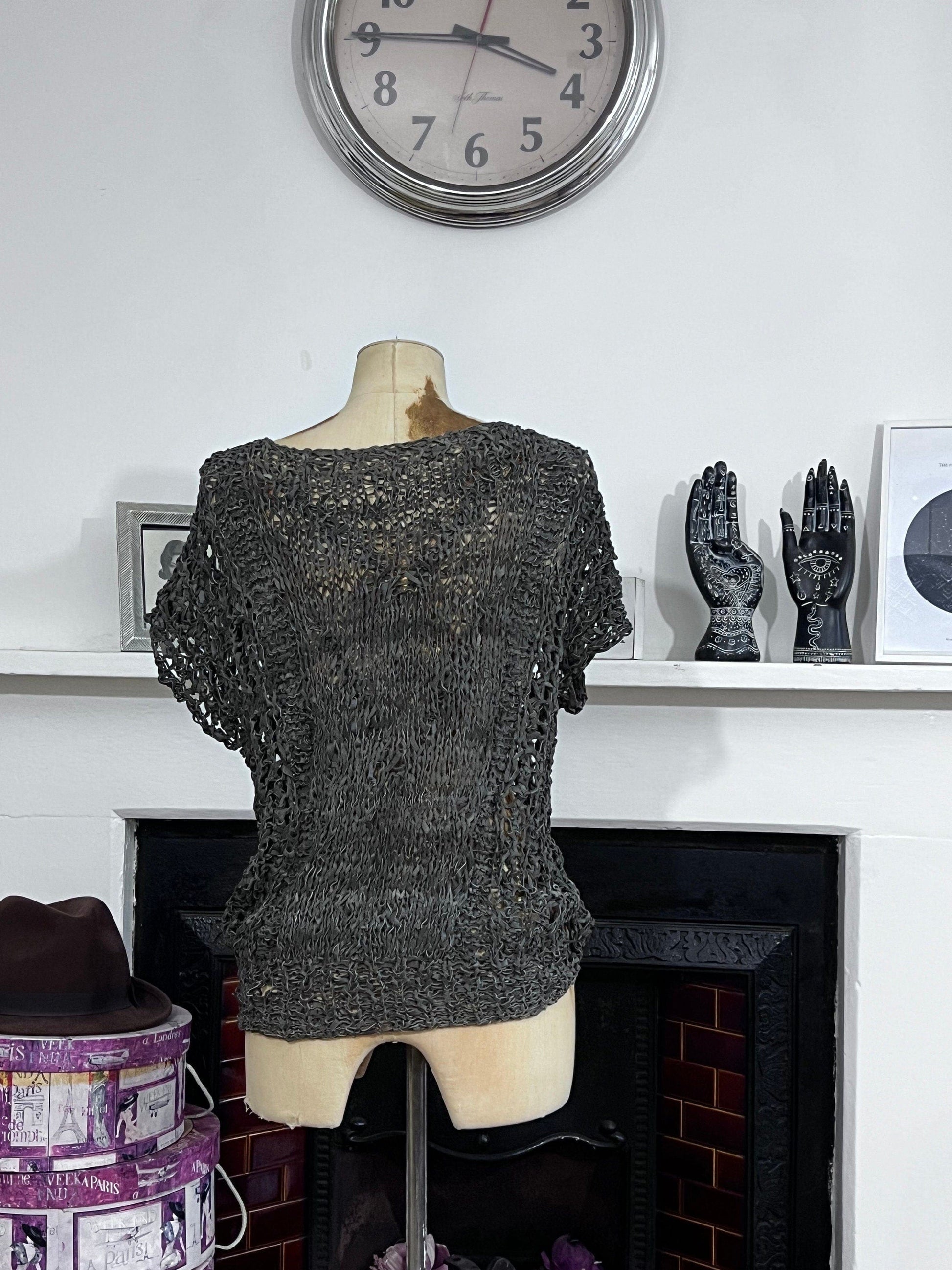 1980s Leather Suede Jumper String Knotted pullover sweatshirt jumper, knotted leather jumper, vintage leather jumper, vintage sweatshirt