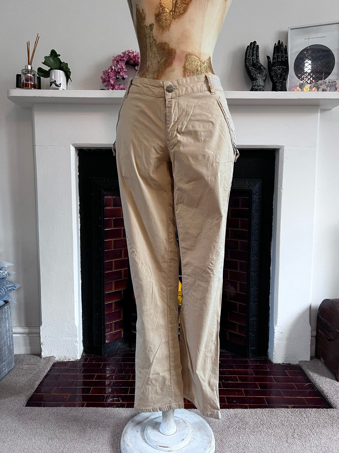 Vintage Calvin Klein Cargo Trousers - Zip Pockets and Ankle Zip - Beige Cargo Trousers