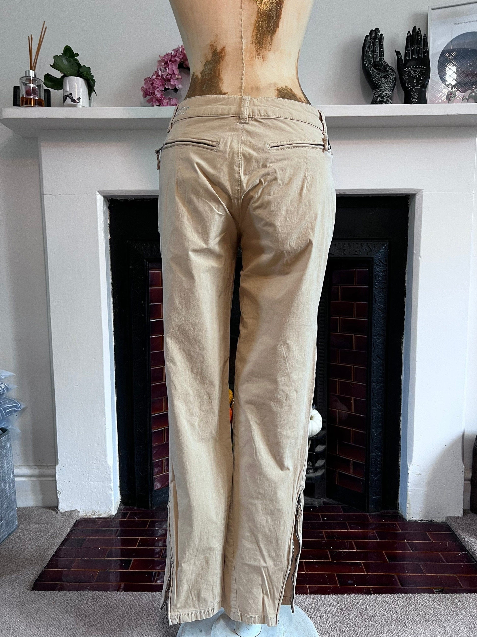 Vintage Calvin Klein Cargo Trousers - Zip Pockets and Ankle Zip - Beige Cargo Trousers