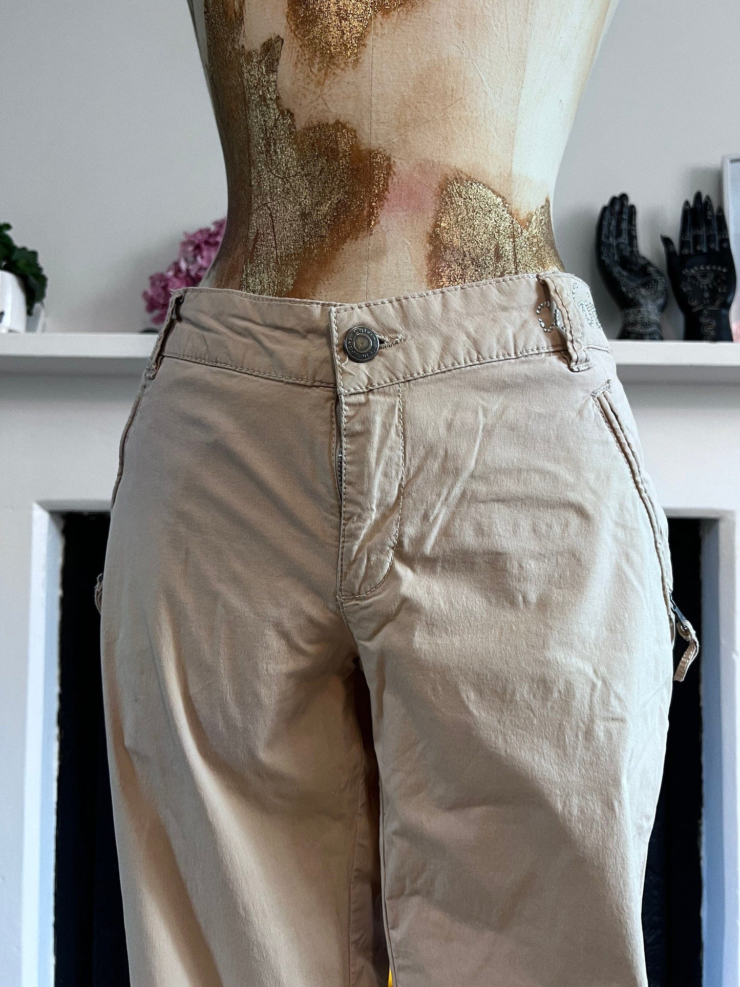 Vintage Calvin Klein Cargo Trousers - Zip Pockets and Ankle Zip - Beige Cargo Trousers