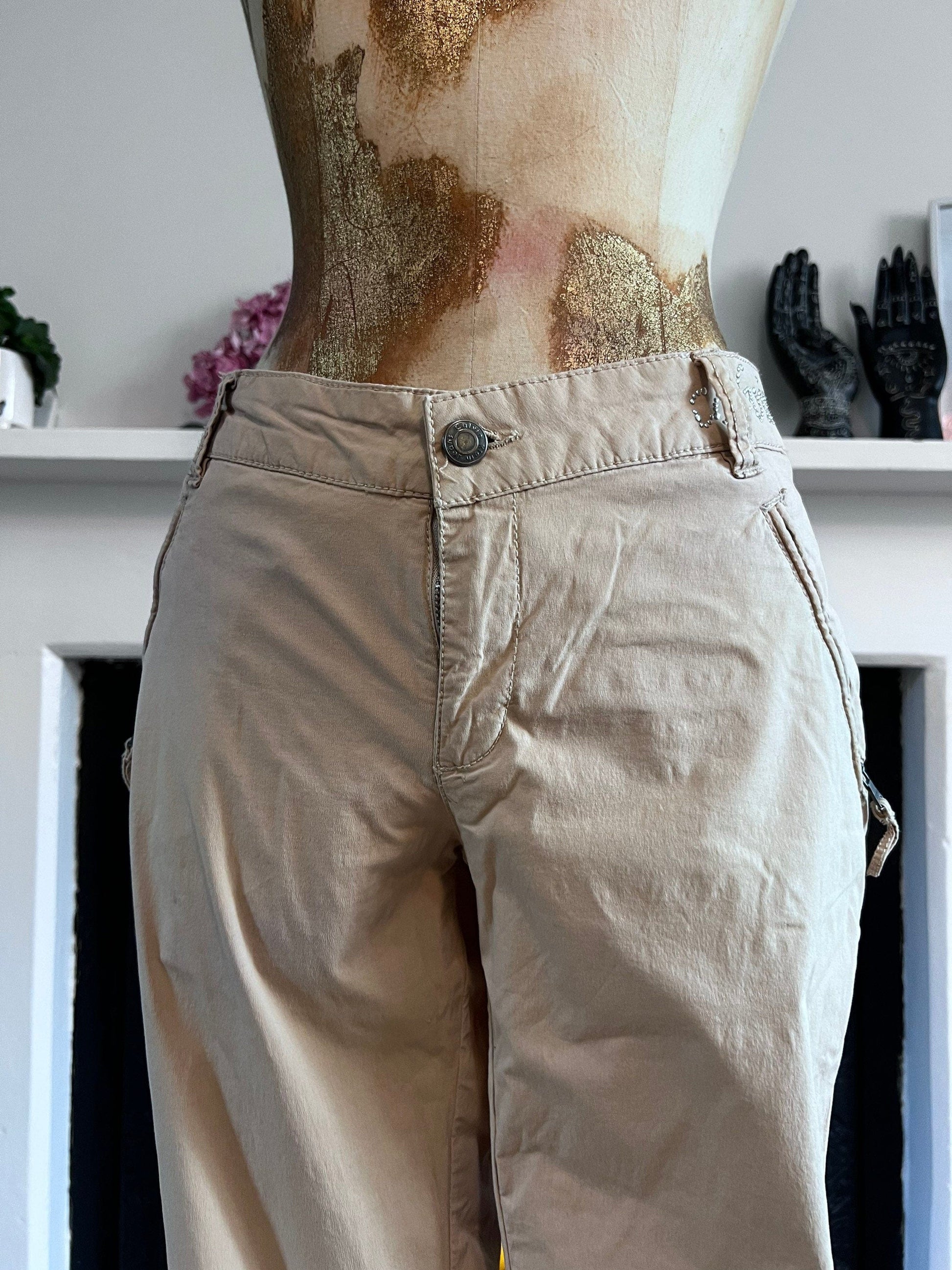Vintage Calvin Klein Cargo Trousers - Zip Pockets and Ankle Zip - Beige Cargo Trousers