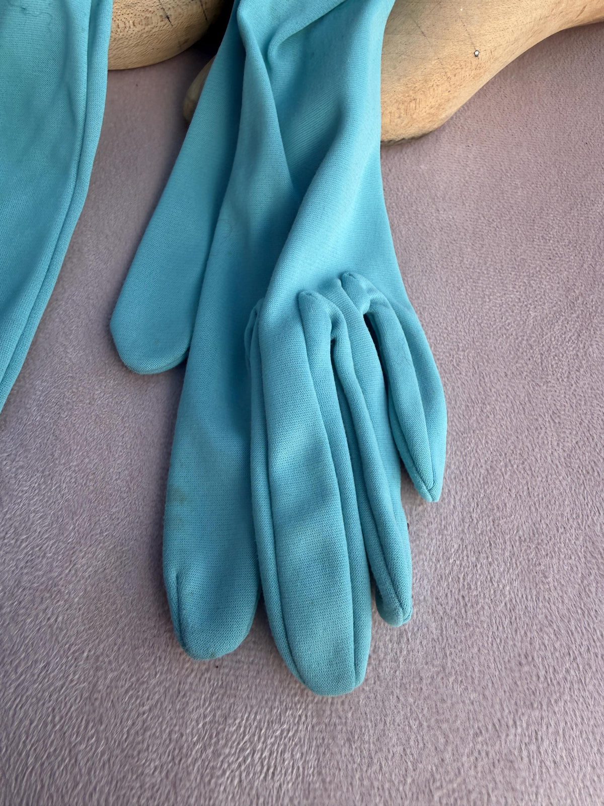 Vintage Turquoise Ruched Fabric Gloves with Long Cuffs – Aqua Evening Occasion Accessories