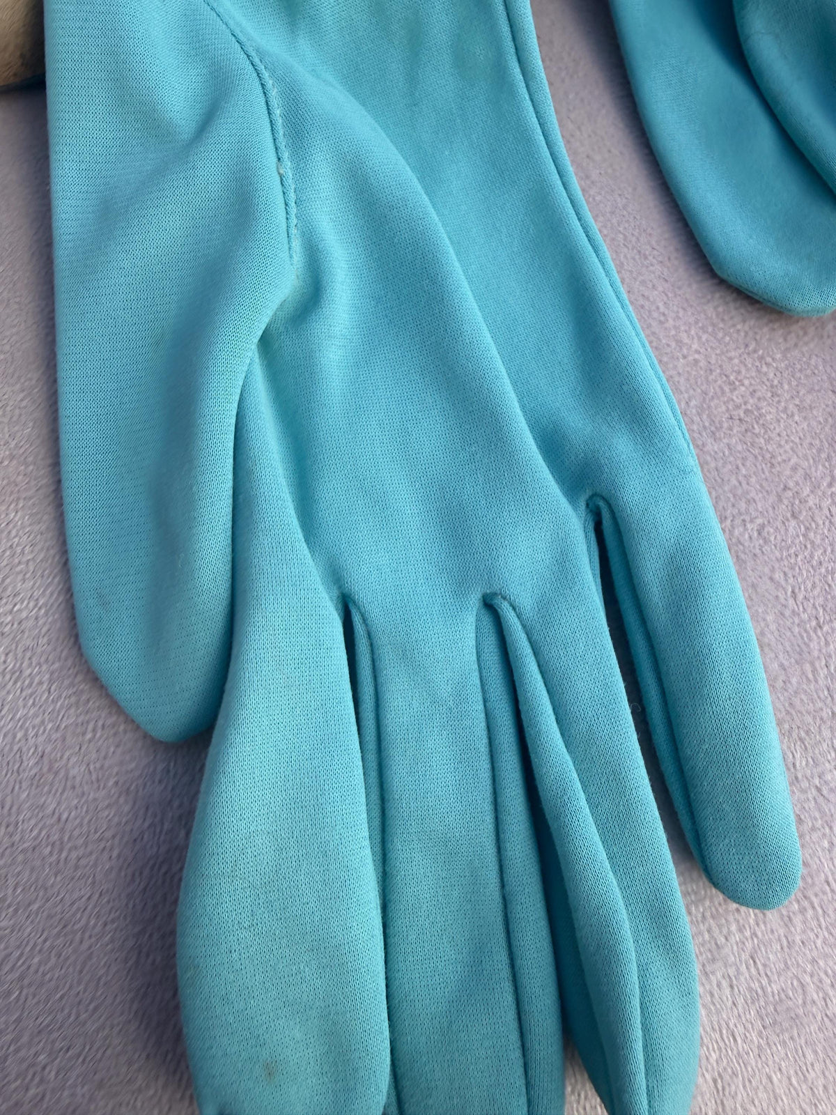 Vintage Turquoise Ruched Fabric Gloves with Long Cuffs – Aqua Evening Occasion Accessories