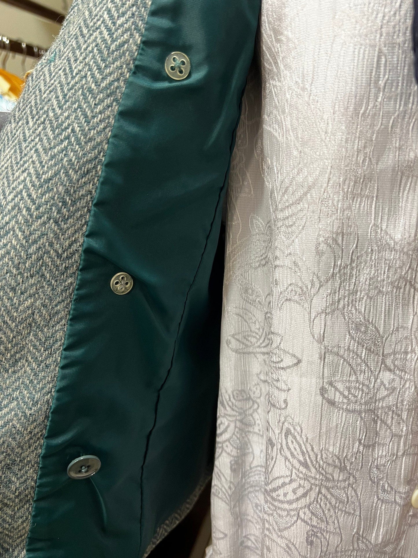Vintage Green Tweed Blazer Collarless Double Breasted Jacket - Country Casuals