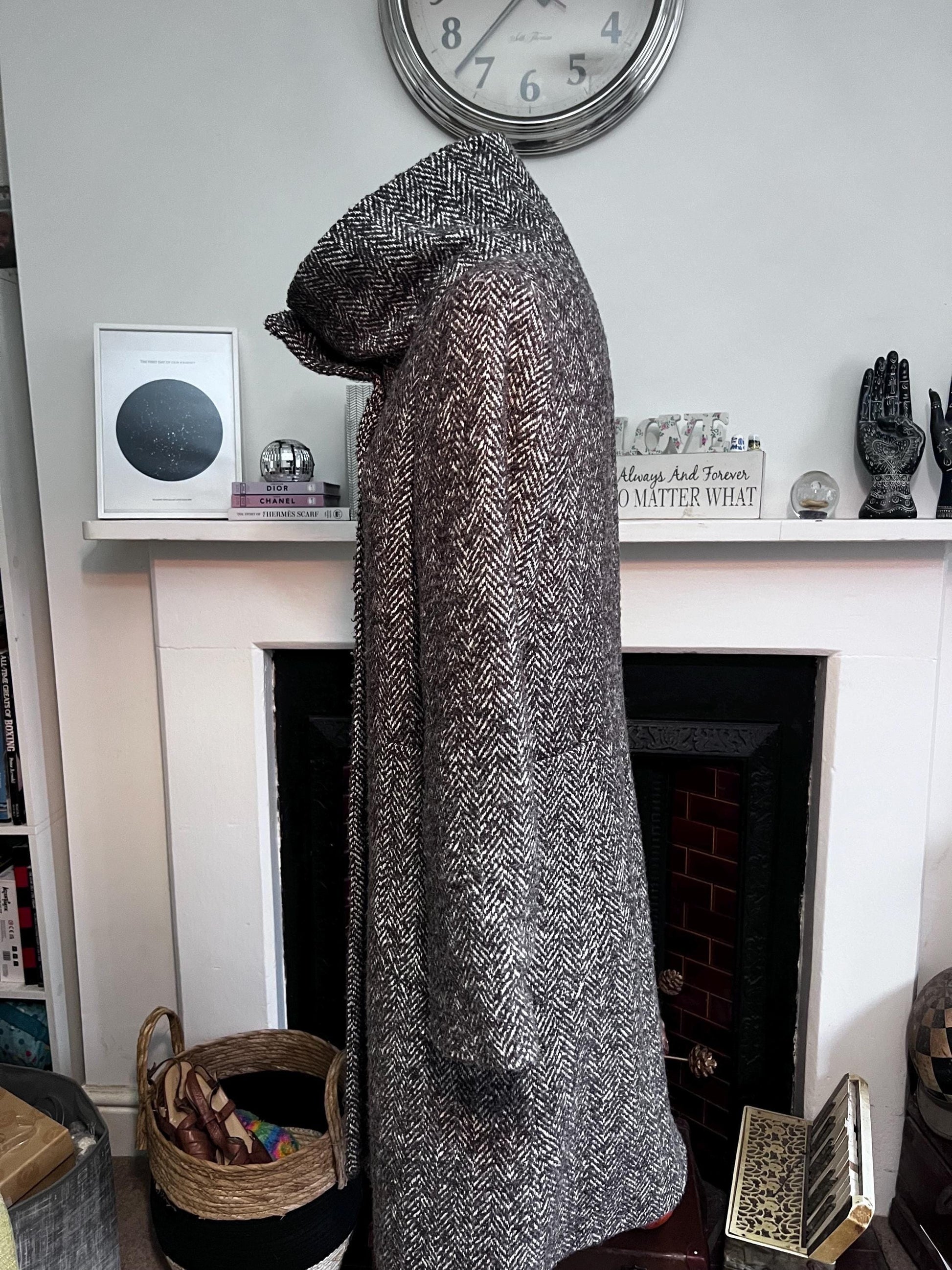 vintage tweed funnel neck coat two
style tweed hidden button coat brown tweed patch pockets