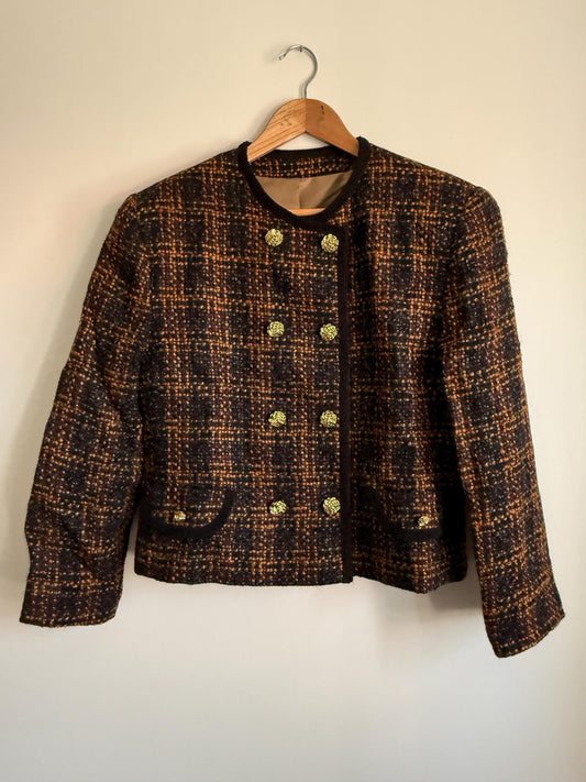 Vintage Tweed Jacket | Gold Button Blazer | Chanel Inspired Cropped Jacket | Smart Tailored Jacket | Classic Vintage Womenswear
