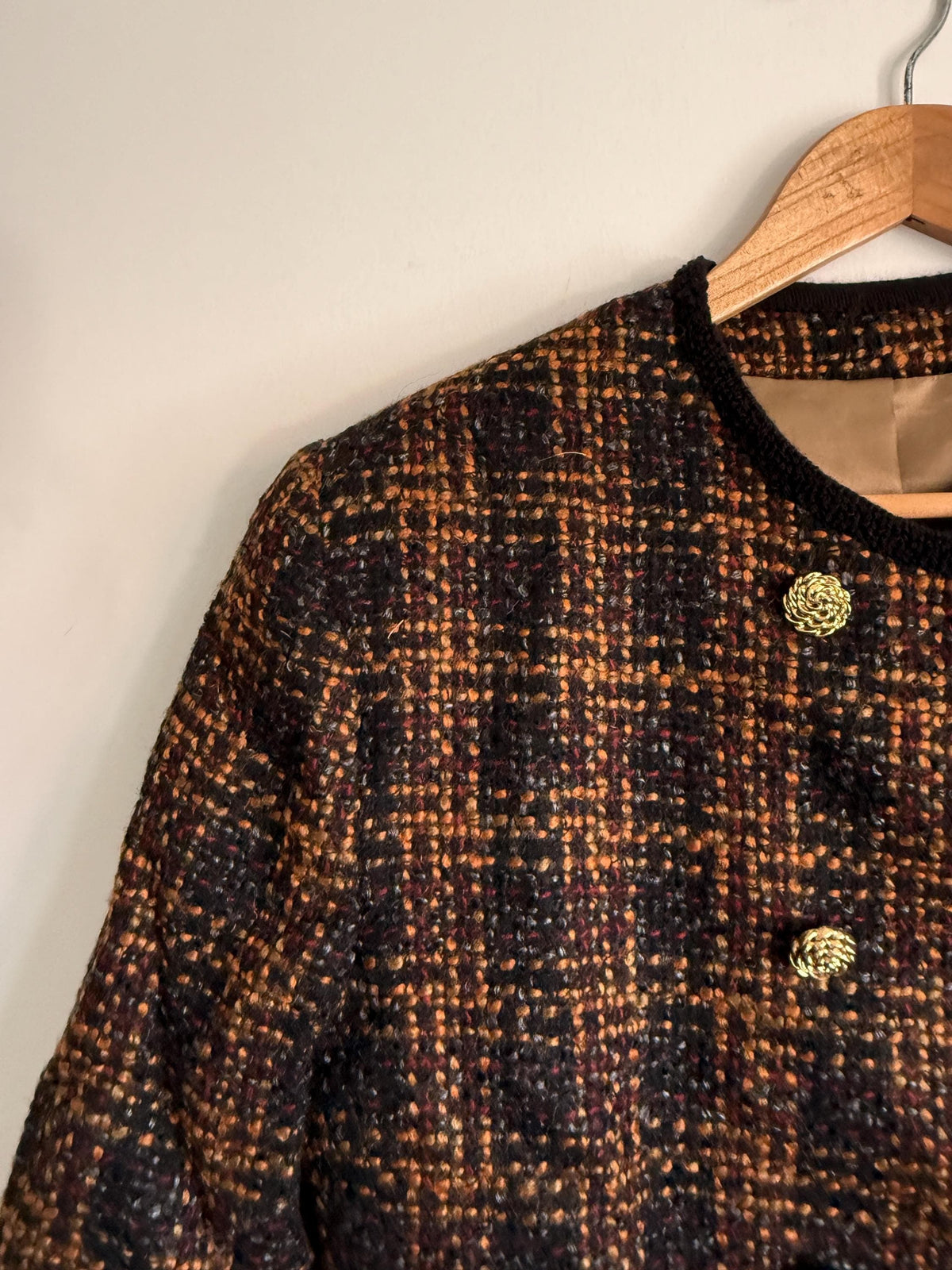 Vintage Tweed Jacket | Gold Button Blazer | Chanel Inspired Cropped Jacket | Smart Tailored Jacket | Classic Vintage Womenswear