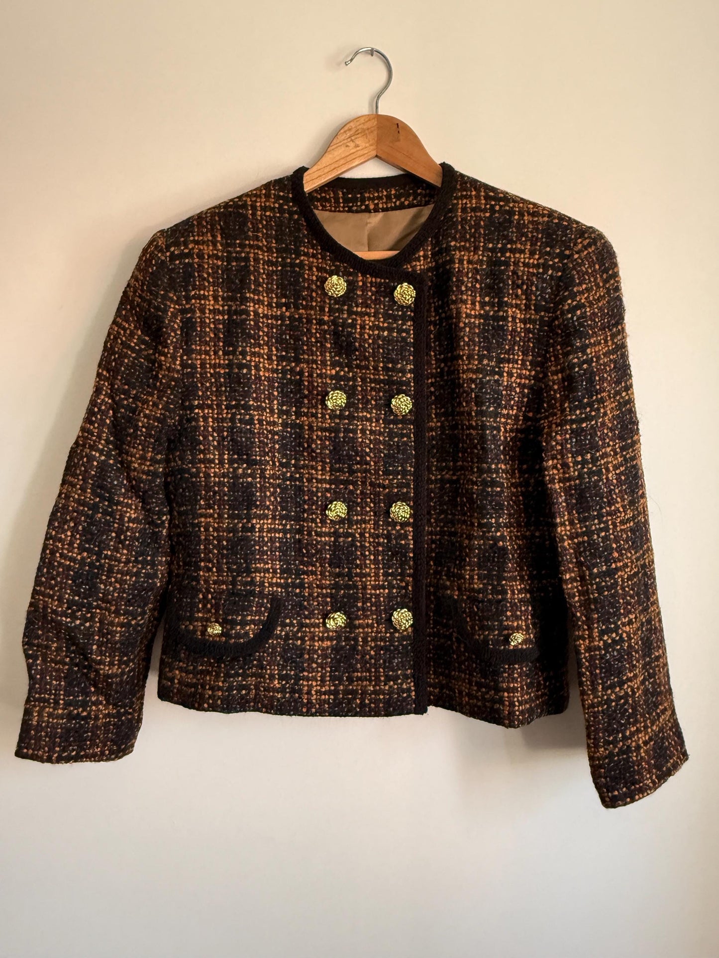Vintage Tweed Jacket | Gold Button Blazer | Chanel Inspired Cropped Jacket | Smart Tailored Jacket | Classic Vintage Womenswear