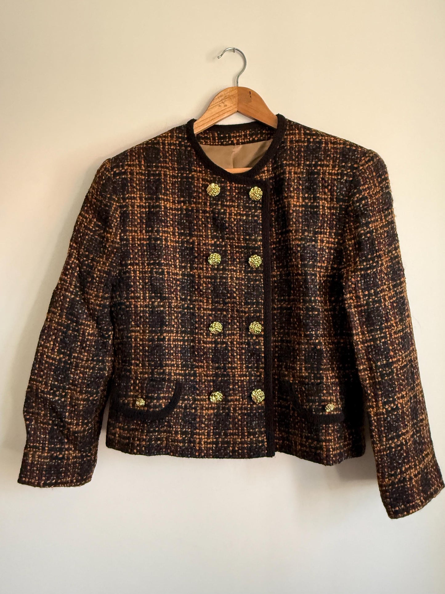 Vintage Tweed Jacket | Gold Button Blazer | Chanel Inspired Cropped Jacket | Smart Tailored Jacket | Classic Vintage Womenswear