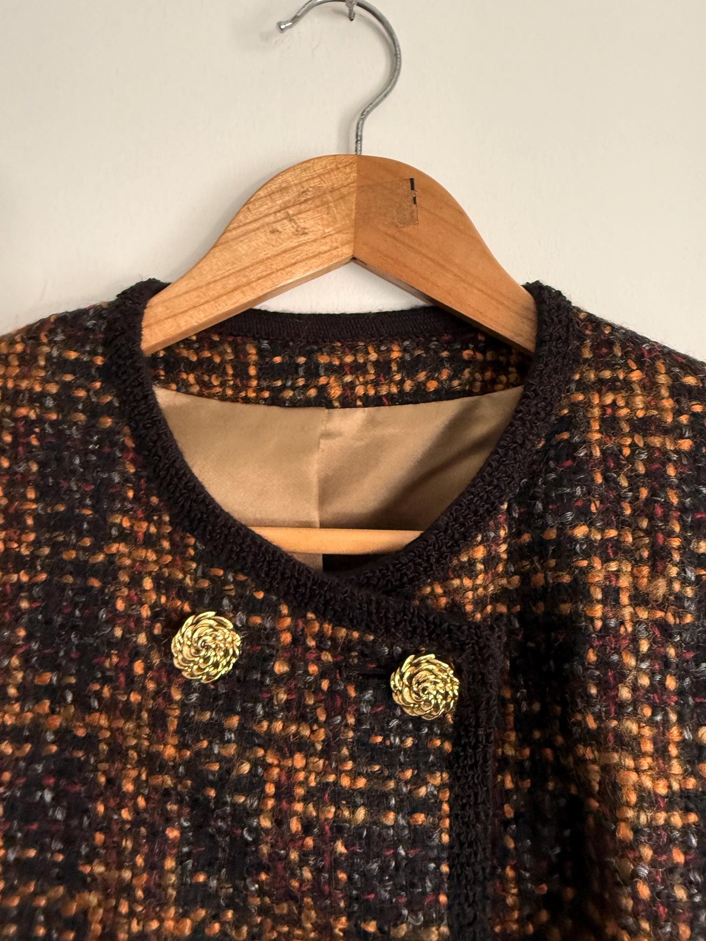 Vintage Tweed Jacket | Gold Button Blazer | Chanel Inspired Cropped Jacket | Smart Tailored Jacket | Classic Vintage Womenswear