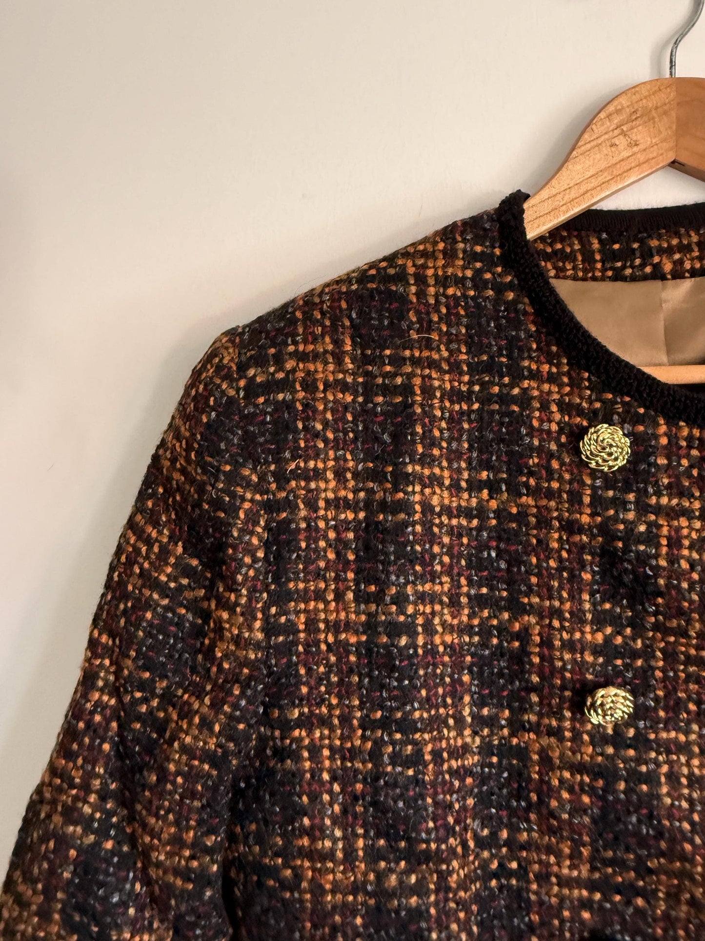 Vintage Tweed Jacket | Gold Button Blazer | Chanel Inspired Cropped Jacket | Smart Tailored Jacket | Classic Vintage Womenswear
