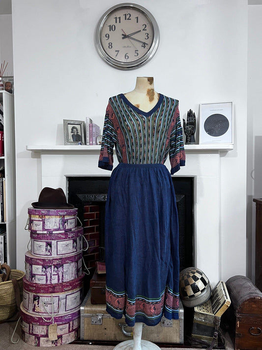 Two Piece Jumper and skirt set Blue Ying Yang Knitted skirt suit, jumper dress, knitted skirt, blue pink green two piece set, navy blue jump