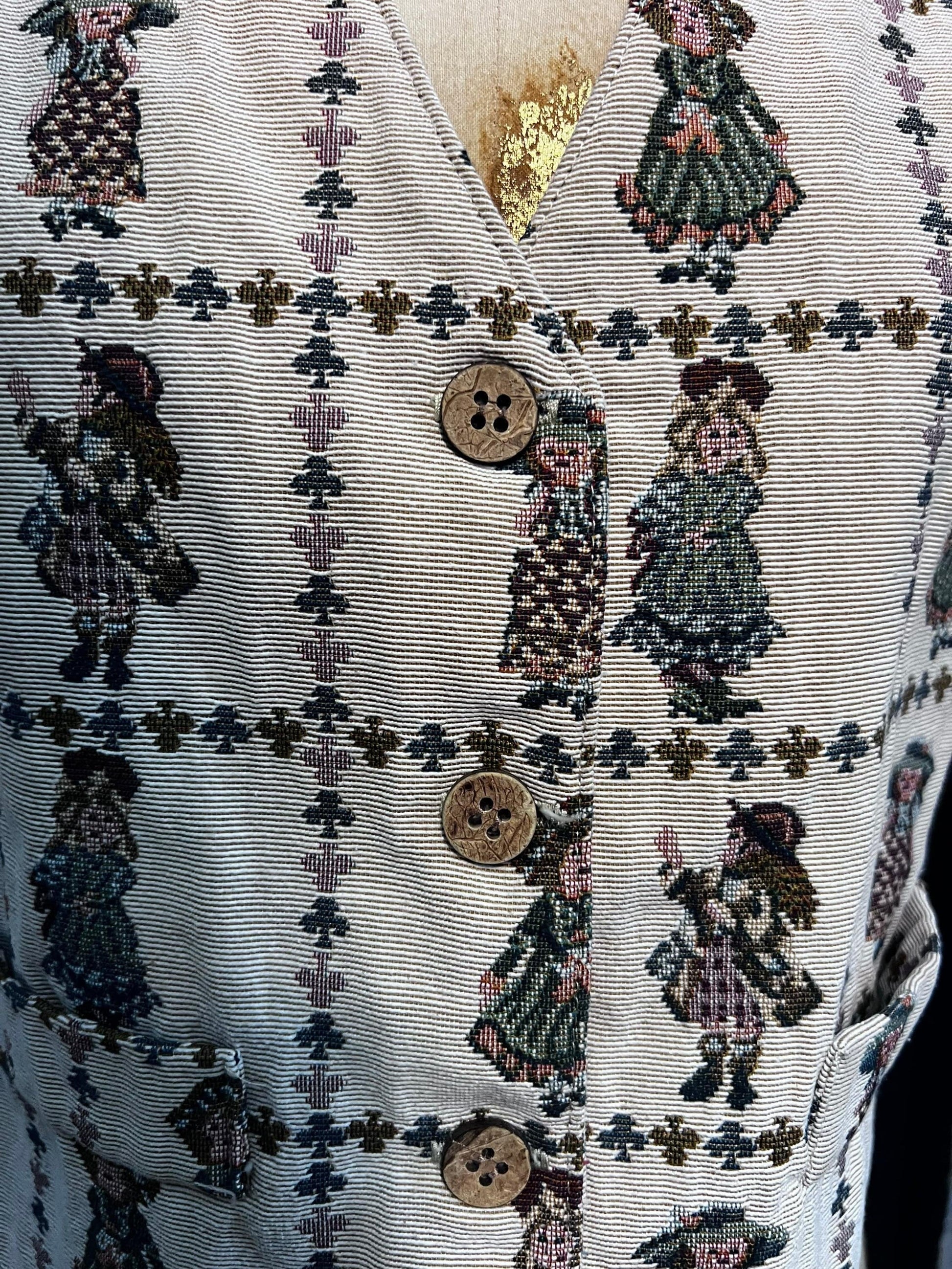 Vintage Embroidered Ladies Waistcoat Vest buttons and leaves UK Size 12 by Promod 1990s