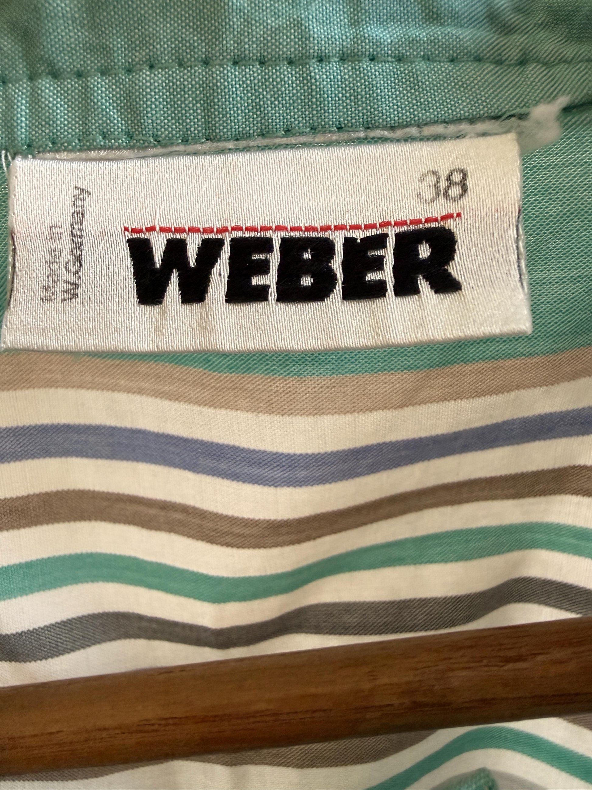 Vintage Weber Pastel Striped Cotton Blouse UK 10-12 | 80s Mint Green & Blue Button Front Shirt | Summer Cottagecore Retro Top