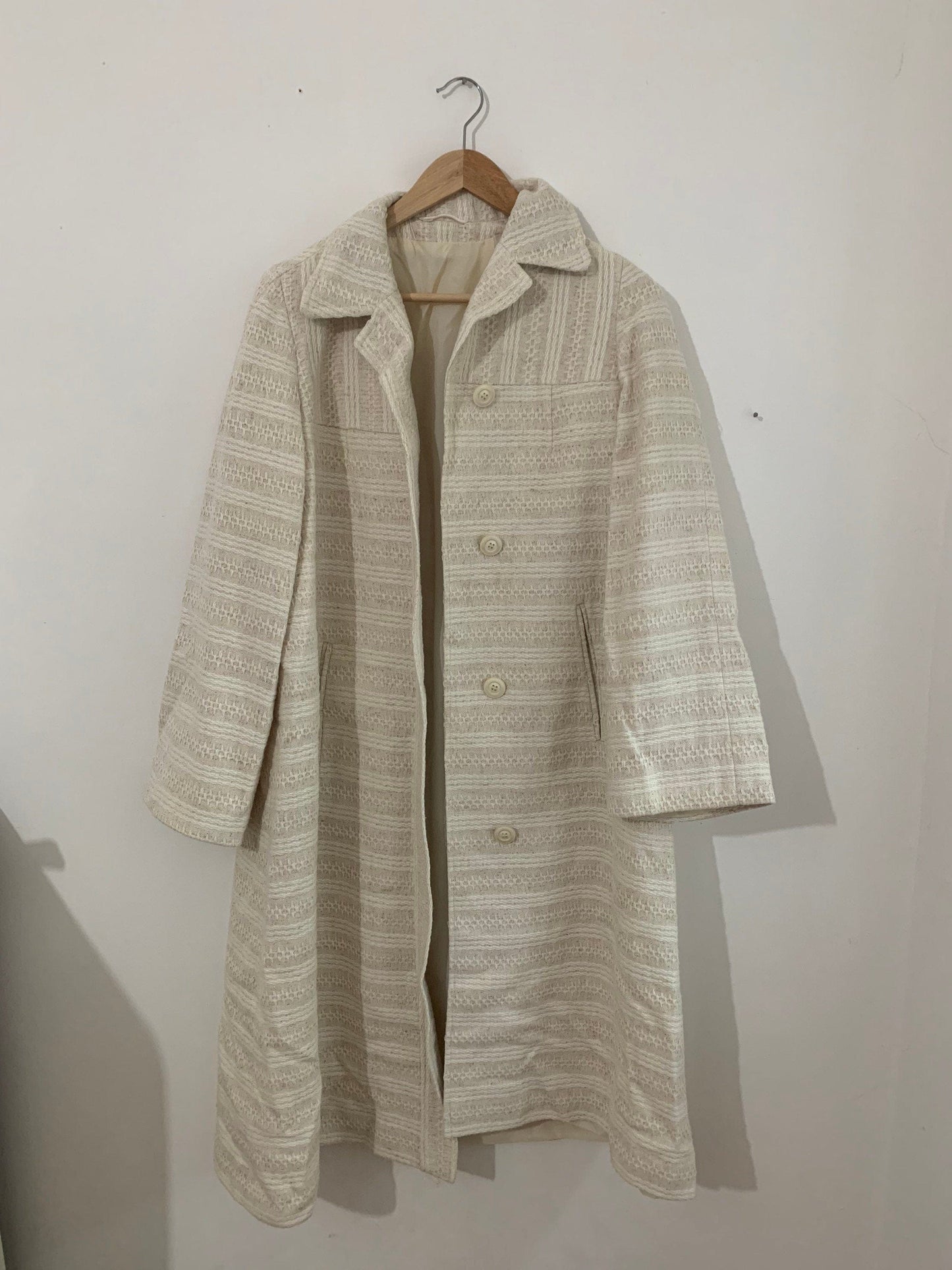 Vintage White Coat 1960s Swing Jacket Big Buttons Terylene Wool Mix - Dereta Wool Coat