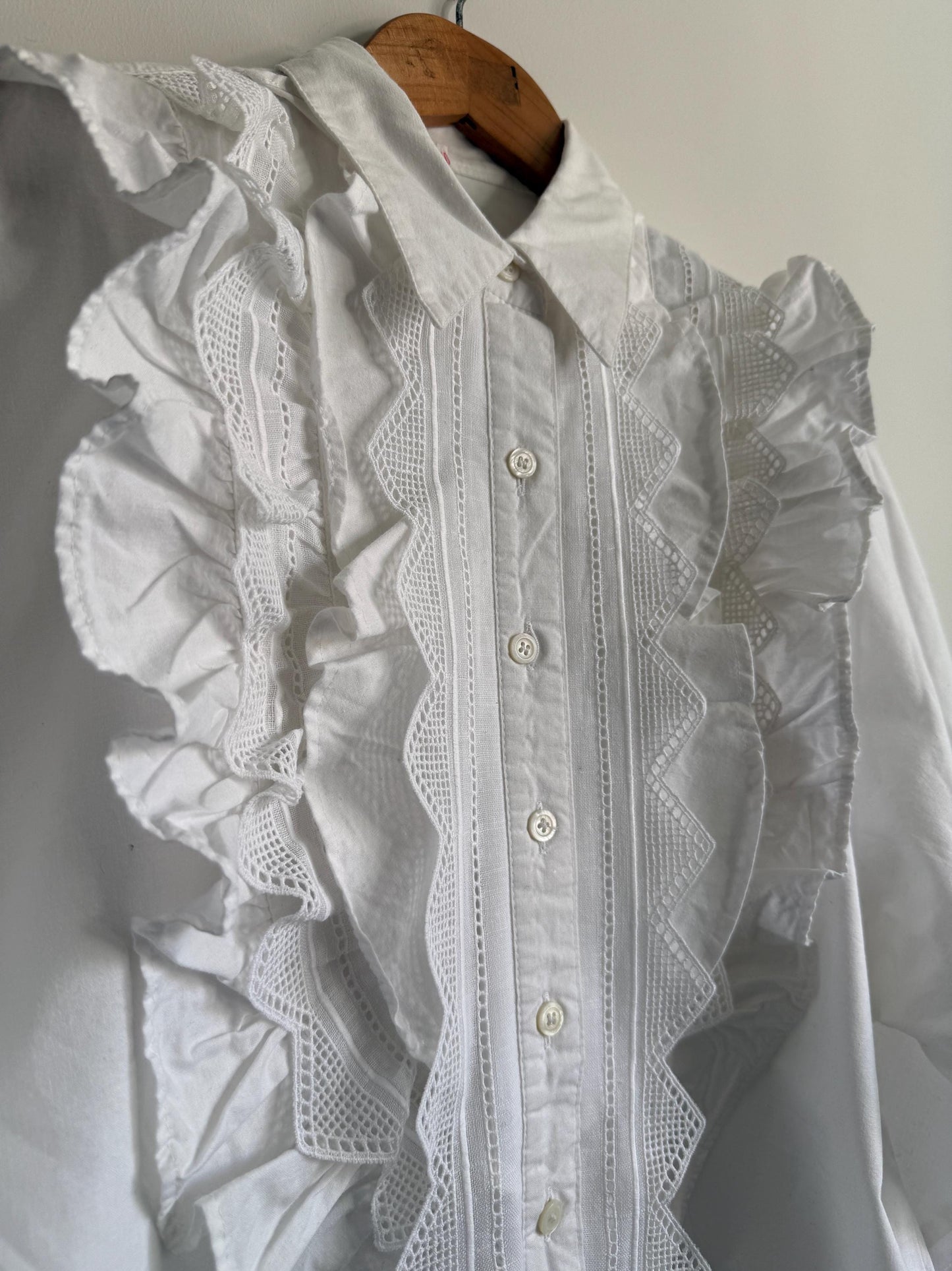 Vintage White Cotton Ruffle Lace Blouse | Romantic Victorian Cottagecore Shirt