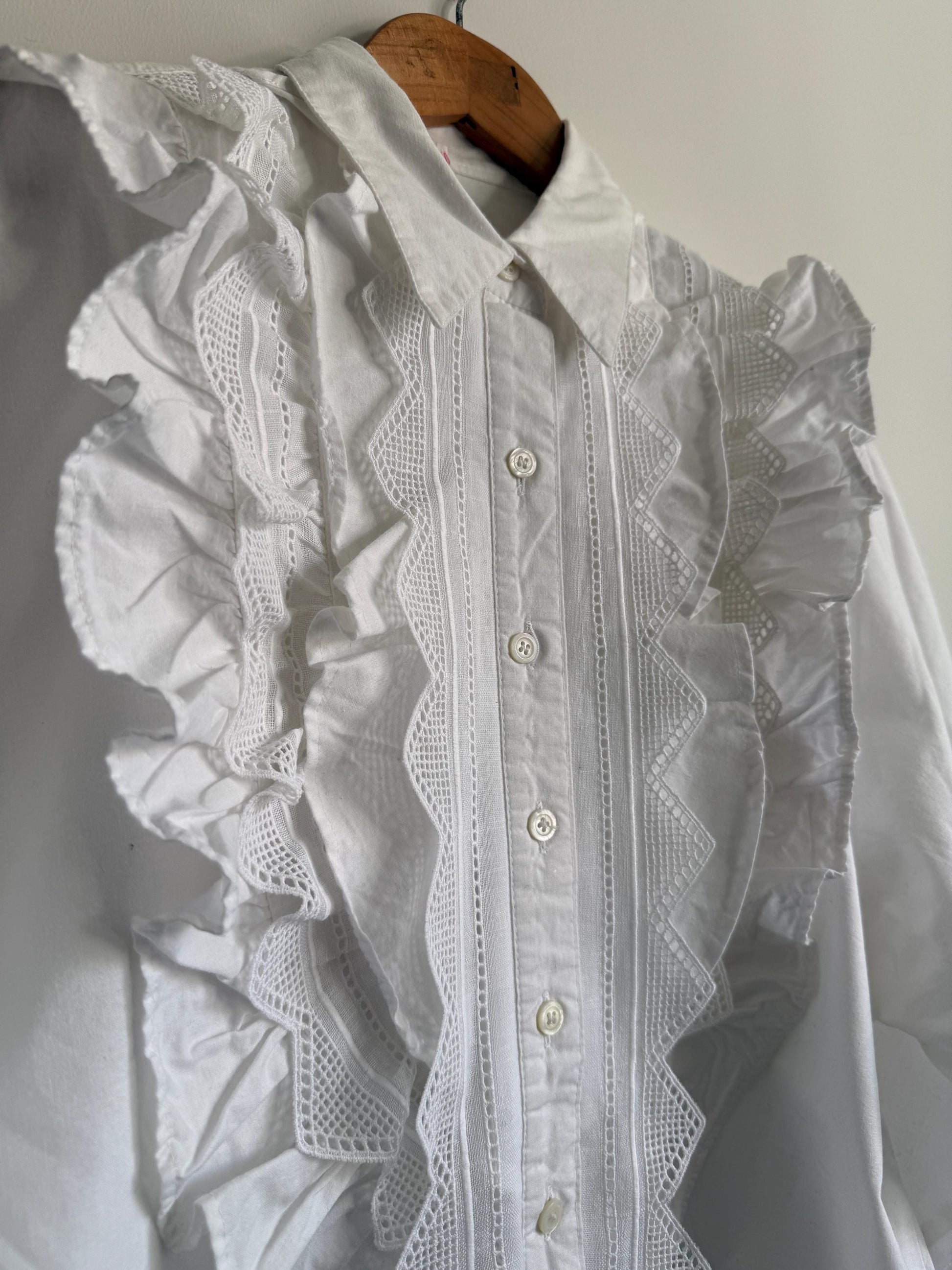 Vintage White Cotton Ruffle Lace Blouse | Romantic Victorian Cottagecore Shirt
